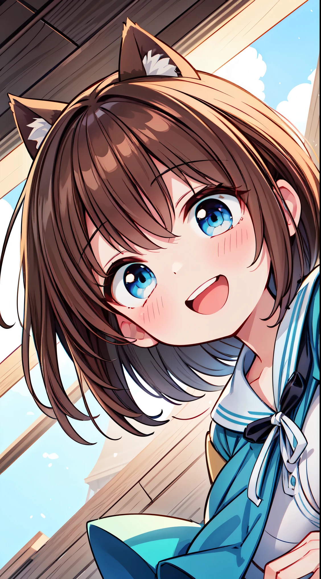 Anime girl with blue eyes and a cat ears - SeaArt AI