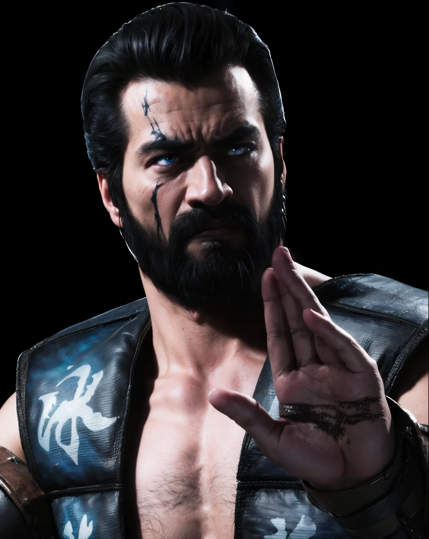 (masterpiece),(best quality:1.0),(ultra high resolution:1.0), sub zero, bad face,menacing look, scar, warrior, mortal kombat, closeup,1 guy,detailed, face focus, 8k wallpaper, full body
