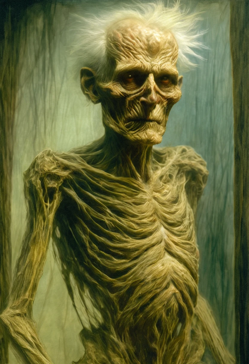 an elderly humanoid in a late stage of development. The appearance varies depending on the case, but the quality of "rottenness" is inherent in any appearance. especially lively in the style of Nico Antila. Jeremy Mann and Charles Dana Gibson, Mark Demsteder, Paula Headley. Ralph Blakelock, Ed Emshwiller, Marianne Wroten, Arthur Rackham + concept art. Very beautiful, gouache, cinematic, dark, creepy, mysterious, modern vintage.
