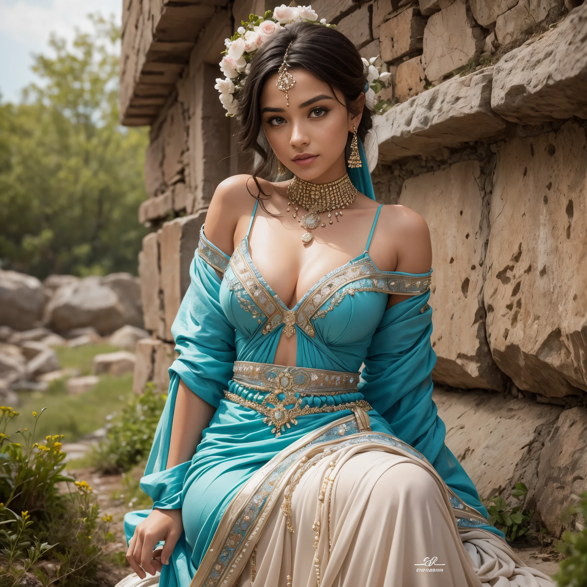 Woman wearing beaded dress