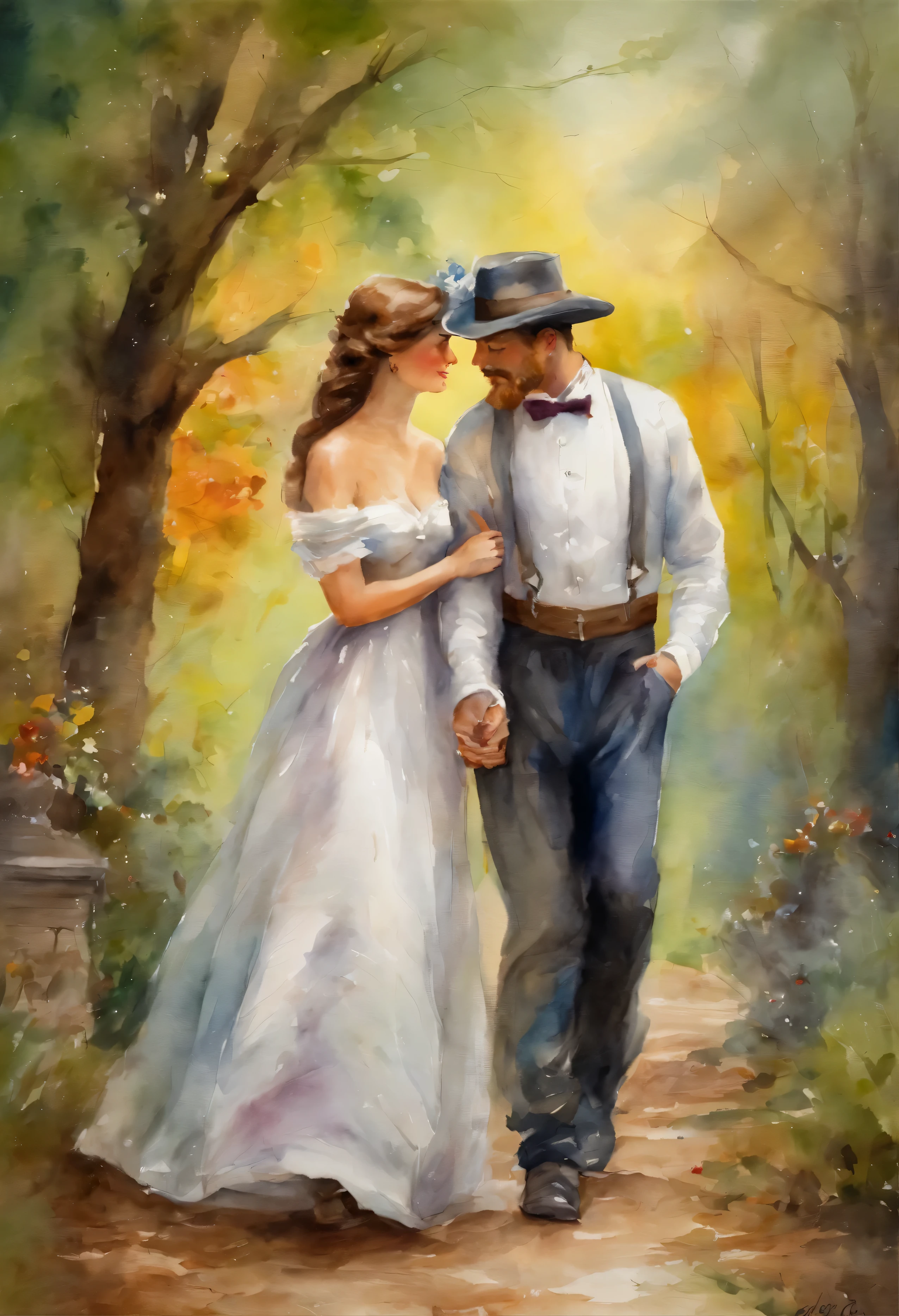 bright colors, Walk in the park, A touching moment between two lovers. Their tender gestures reflect the sweet melody of budding love.... Victorian era style