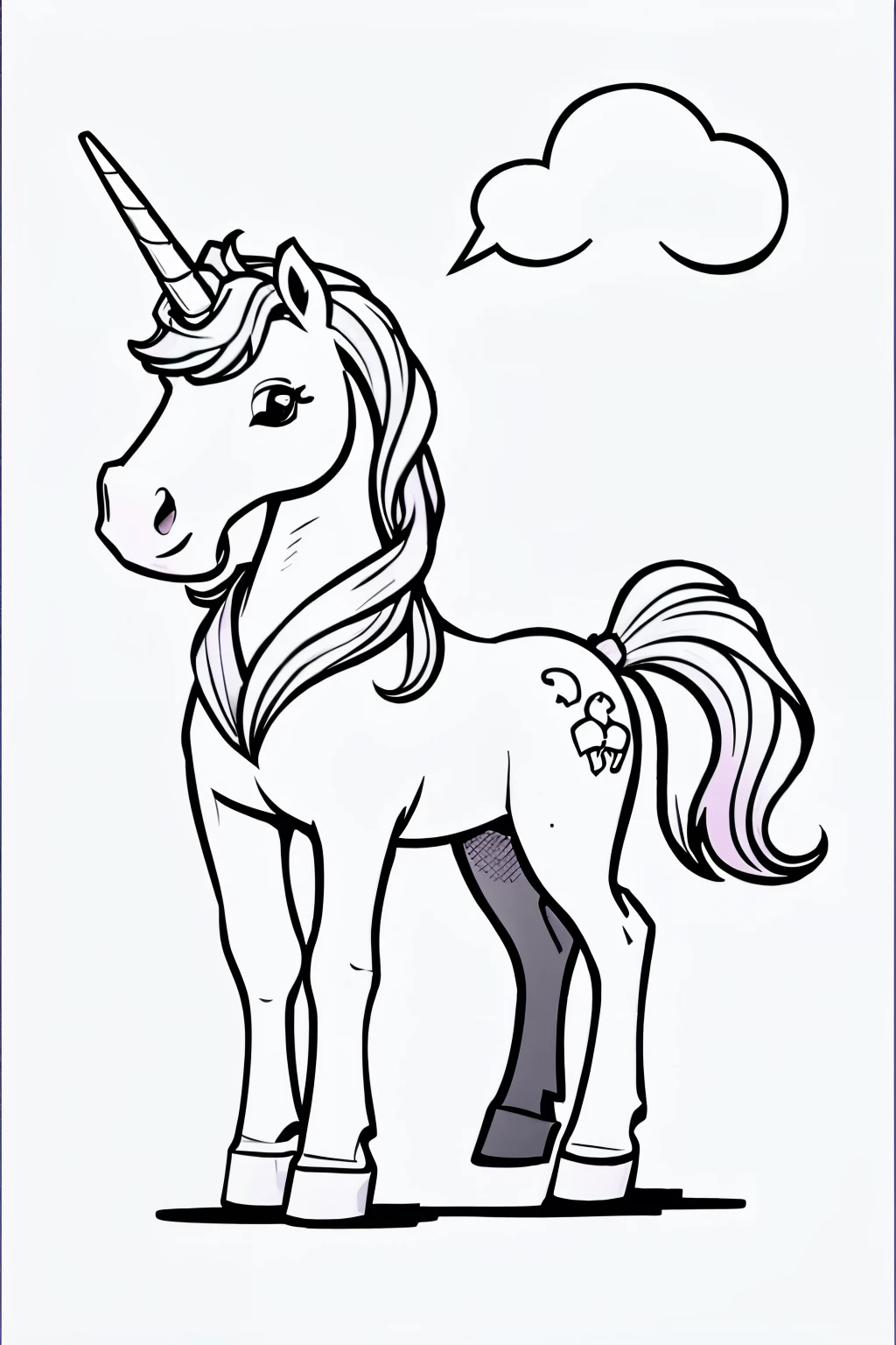 unicorn coloring page for kids black and white simple 2d style 