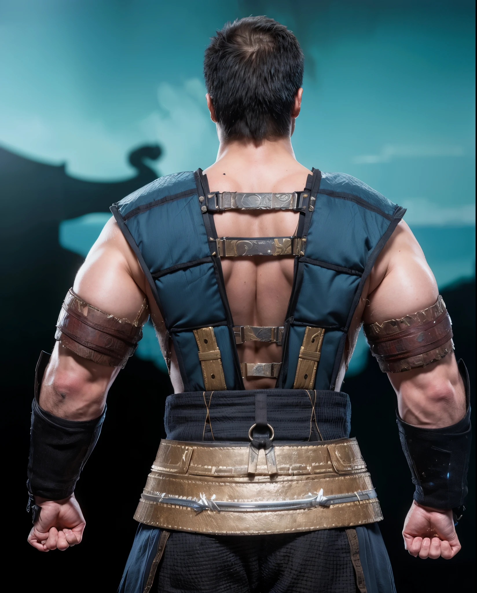 (masterpiece),(best quality:1.0),(ultra high resolution:1.0), sub zero, back, warrior, mortal kombat, closeup, 1 guy, detailed, 8k wallpaper, full body