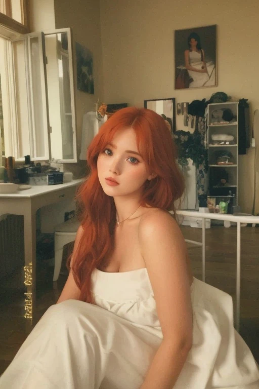 hay una mujer sentada en una cama con una toalla blanca, ella tiene el pelo largo y renaranjado, anna nikonova aka new milkmaid, hada ellie bamber, muchos Merlot, ella tiene el cabello rojo, flowing pelirrojo, chica pelirroja, pelirrojo, Con cabello rojo, She has long orange-brown hair., ellie bamber, diosa pelirroja, Yelena Belova