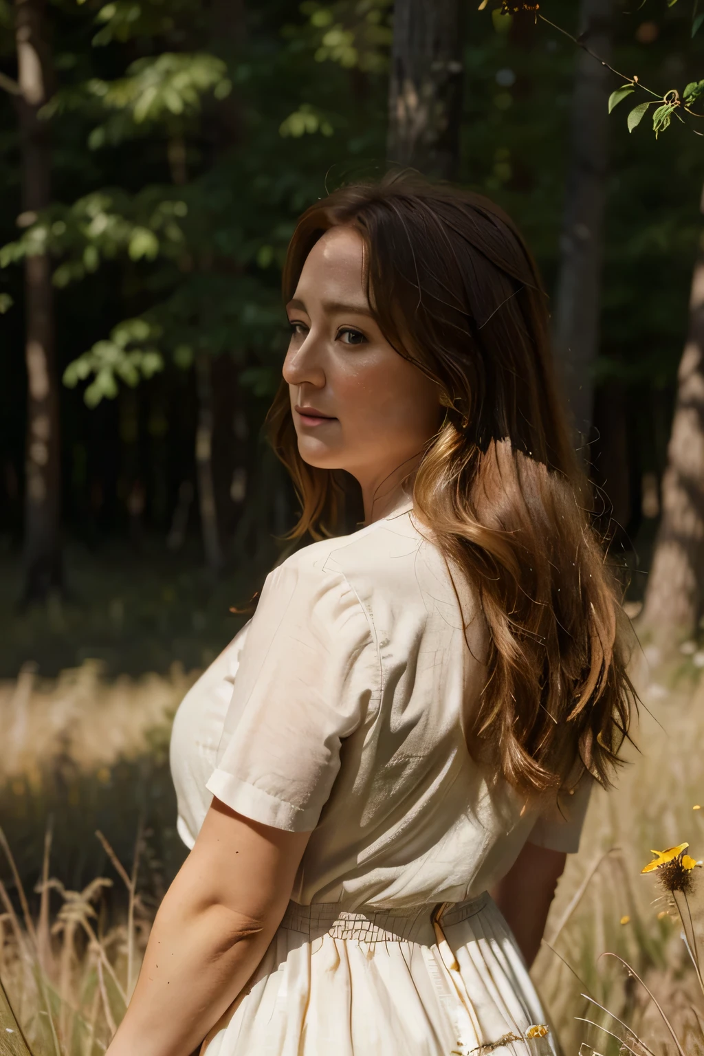 As Ellen Burbidge, with her long, golden-brown locks dancing in the wind and her vibrant, warm eyes captivating your gaze, stands tall, proudly displaying her full body, she radiates an undeniable confidence that captures the attention of all who witness this stunning, elegant scene. <lora:gtvkuu18e59a3ac7bt8:1>