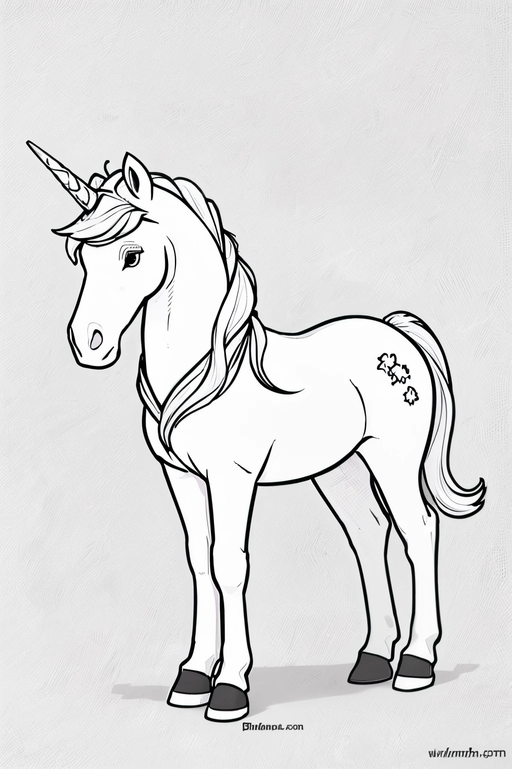 unicorn coloring page for kids black and white simple 2d style