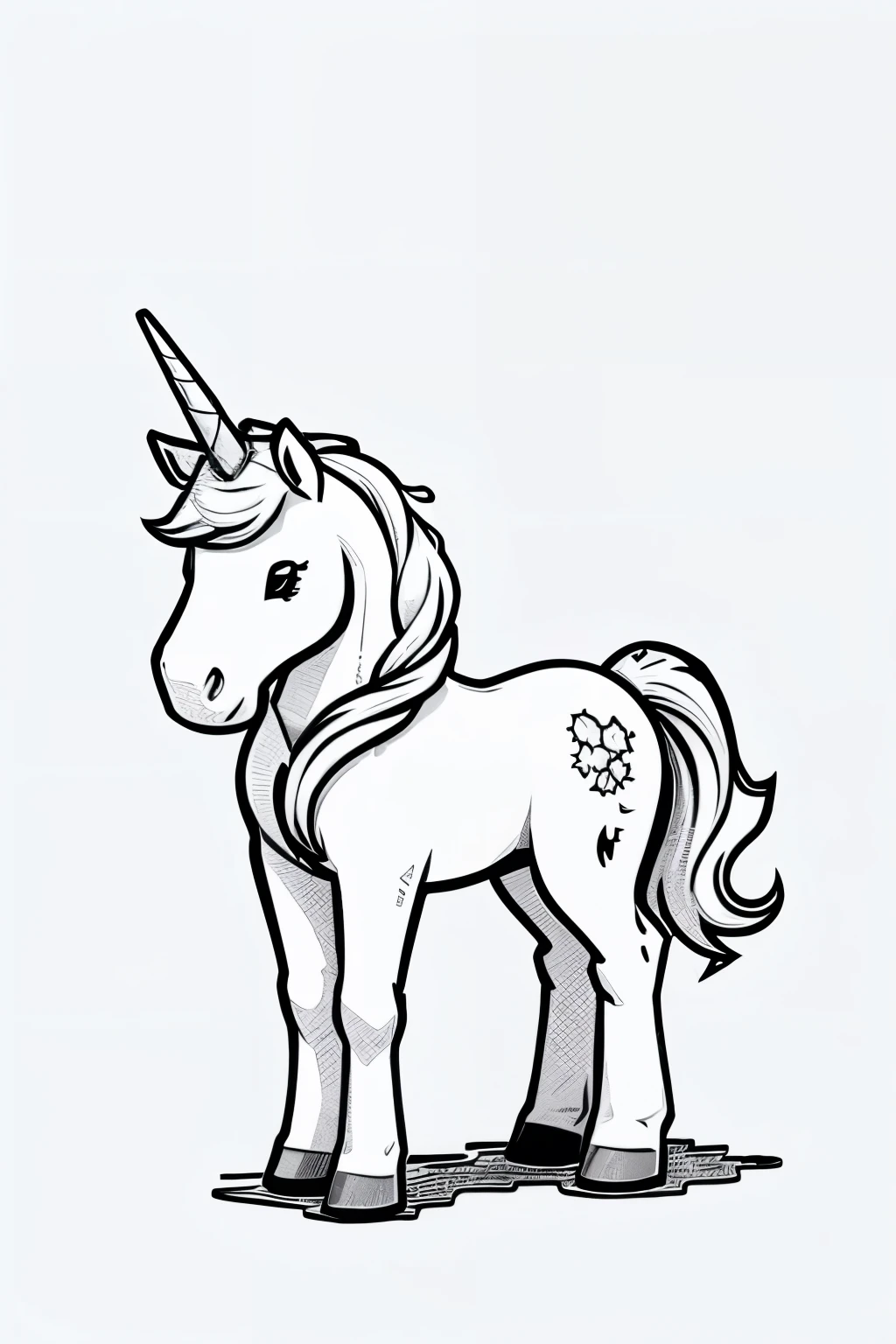 unicorn coloring page for kids black and white simple 2d style