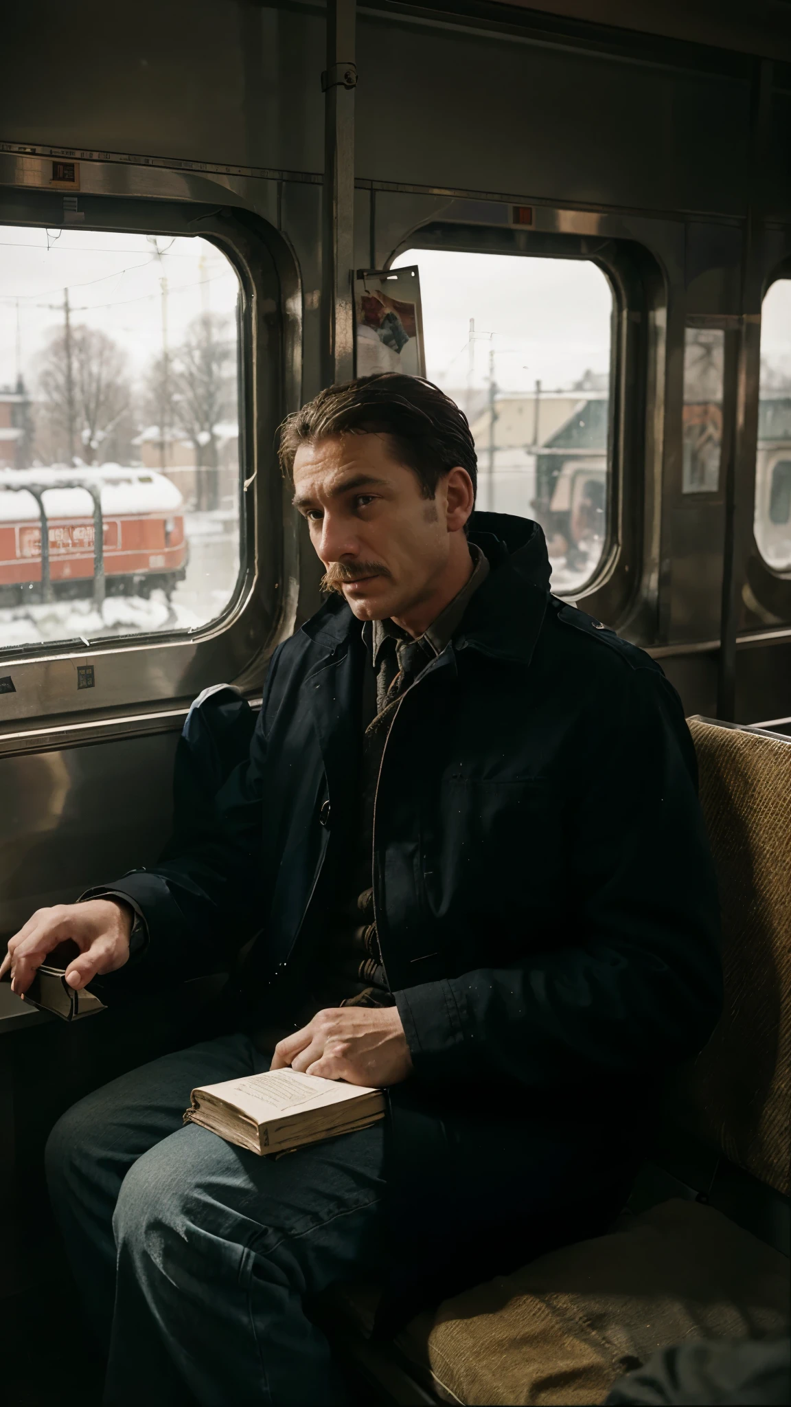 Man traveling by train to the Soviet Union during the Great Depression