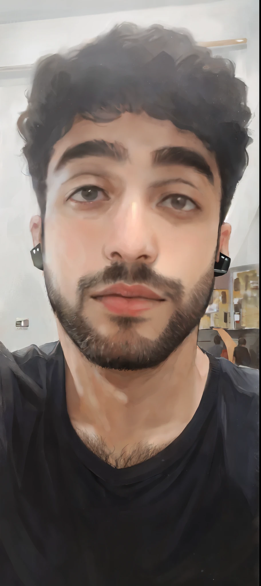 arafed man with a beard and a black shirt taking a selfie, very very low quality picture, around 1 9 years old, with a small beard, headshot profile picture, without beard, emad mostaque, an afghan male type, small beard, with head phones, 8k selfie photograph, with accurate face
