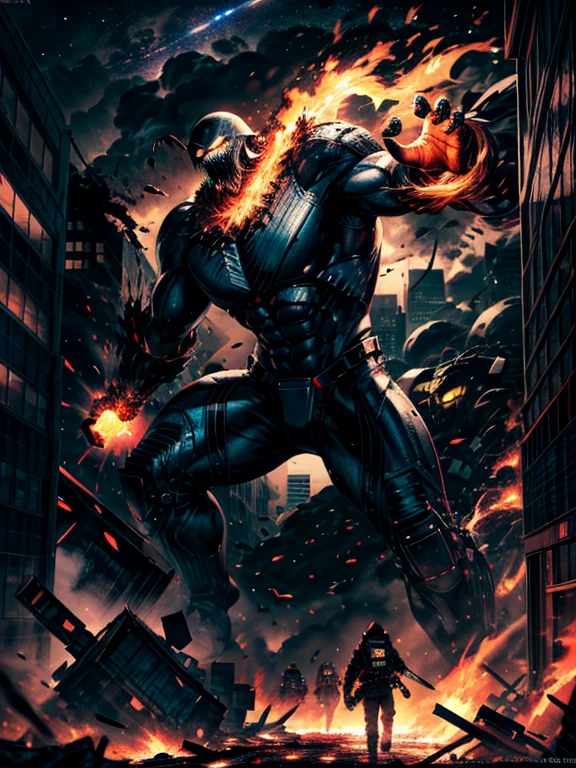 space,scifi,landmark,cityscape,dystopian,futuristic,night scene,explosion,destruction,monstrous,alien,extraterrestrial,massive,crumbling buildings,crushing rubble,dark sky,apocalyptic,chaos,dramatic lighting,epic scale,towering skyscrapers,roaring creature,smoke and fire,desolate streets,beams of light,devastation,ominous presence,mass panic,military response,ruins,desperation,evacuation,city in ruins,overwhelming power,carnage,terrifying,beast against humanity,darkness,urban warfare,terrified civilians,surreal,mankind's last stand,survival,otherworldly entity,confrontation,monumental destruction,alien invasion,monstrous creature,battlefield,post-apocalyptic,disaster,horror,unstoppable force,desperate fight for survival,mass destruction,emerging from the shadows,decimated landscape,horror movie scene,cosmic creature,apocalyptic nightmare,cosmic energy,shattered buildings,collateral damage,ultimate chaos,immense power,desperate resistance,defenders,city under attack,unleashed fury,climactic battle,destructive rampage,unleashed terror,superhero intervention,final battle,ending the threat,redemption,restoring peace,overcoming the monster,ultimate showdown,heroic sacrifice,united resistance,bravery,heroism,conquering fear,finding hope in darkness,united against the enemy,immense destruction,world in chaos,emergence of the titans,cataclysmic event.