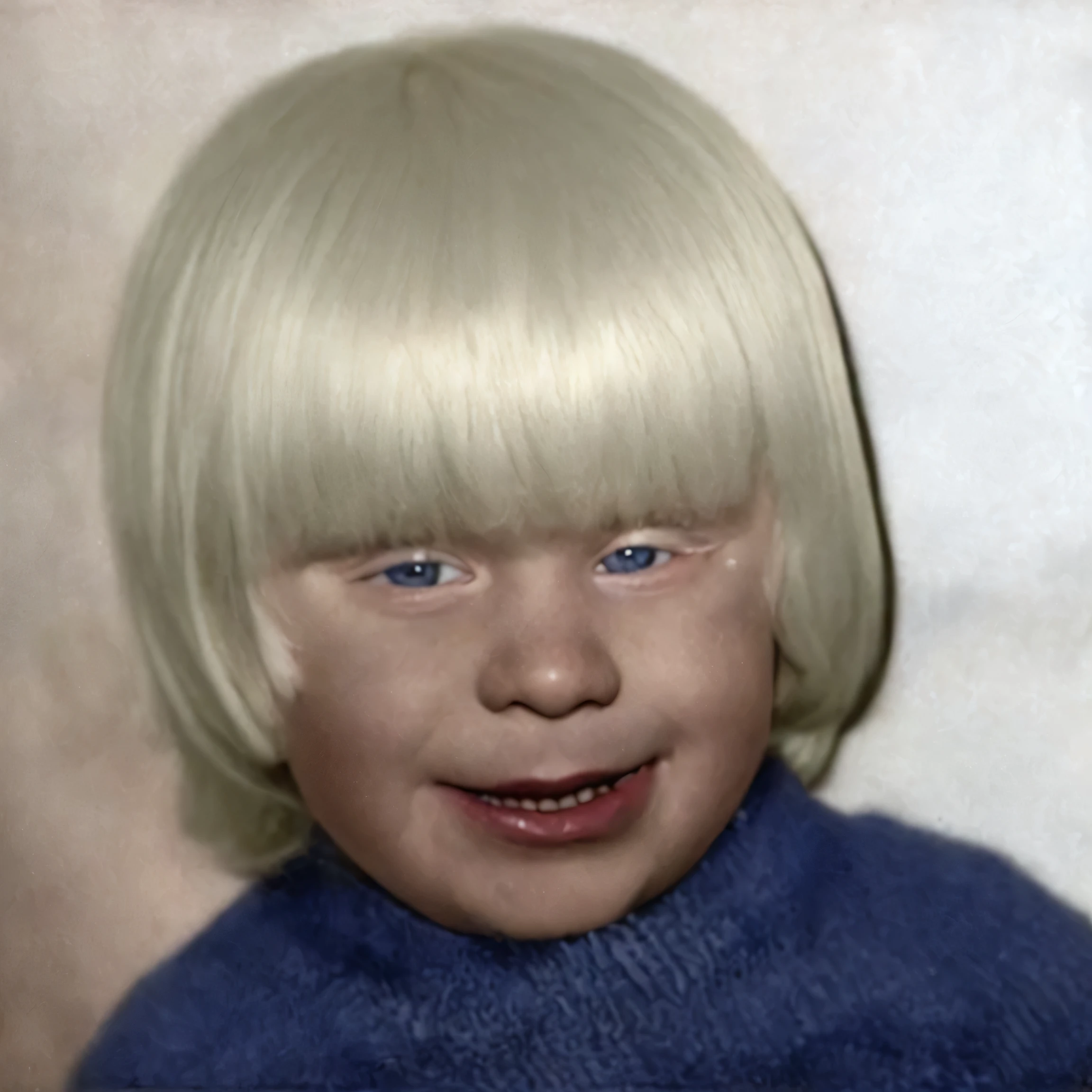 White-haired albino boy in blue sweater and blue sweater posing for a photo., coloreado, coloreado, Imagen aterradora en color, a foto coloreada, foto coloreada,piel palida, Espeluznante , coloreado, hybrid , fondo coloreado, joven , Retrato de estudio en color, Retrato en color, Color restaurado, Foto coloreada, award winning foto coloreada, foto coloreadagraph, Psychedelic coloring