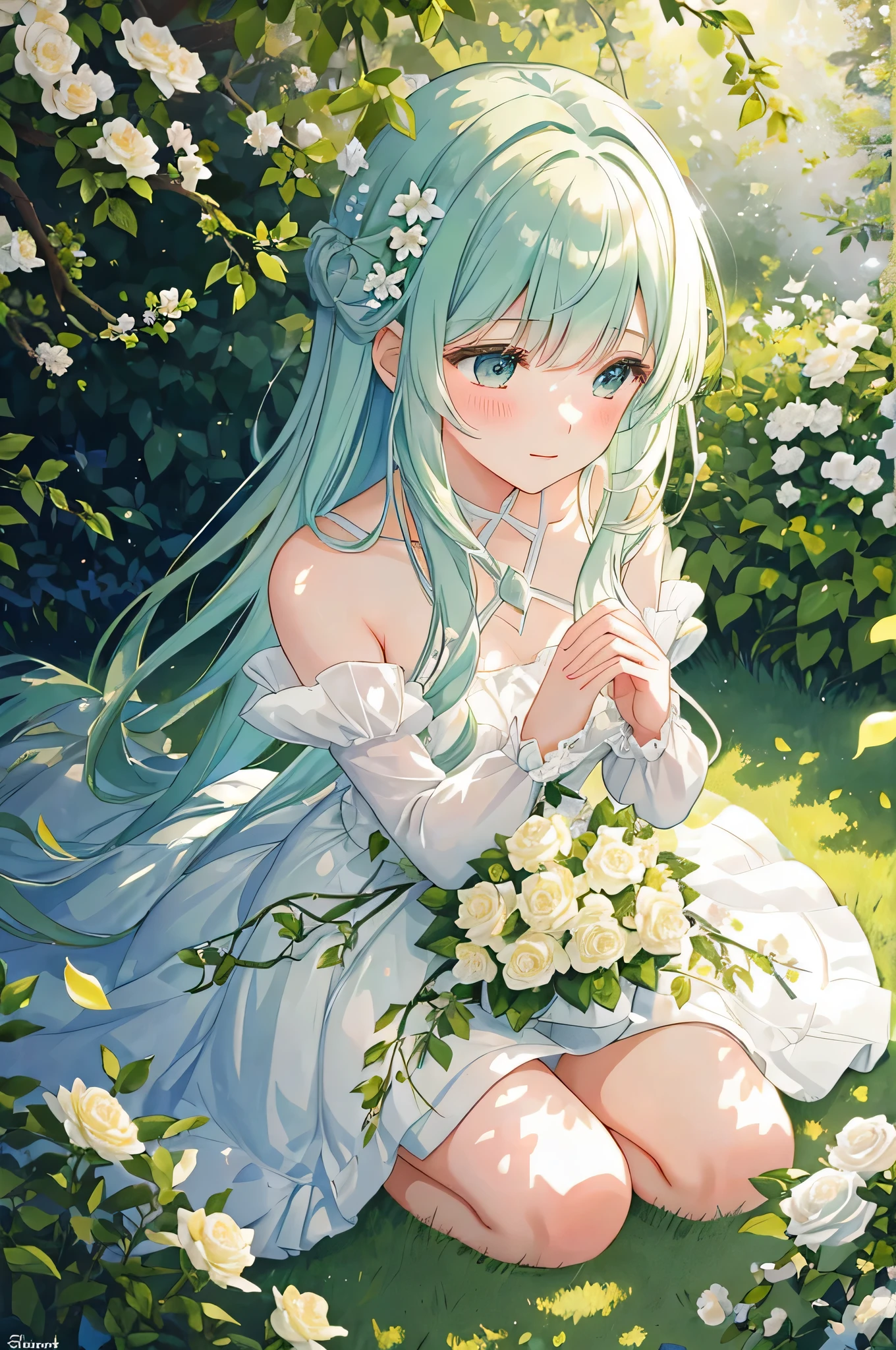 Intimate proposal in a sunny garden: A watercolor illustration of a man, with a tender expression, ajoelha-se na grama macia, vibrant flower petals scattered across the path leading to your secluded spot. O perfume de rosas desabrochando enche o ar enquanto os olhos da mulher se enchem de alegria, its delicate features reflecting the sun's rays filtered through the lush foliage. O homem segura o anel, With the utmost care, enquanto ele olha nos olhos dela, expressing your love and devotion. The intimacy of the moment is captured in this exquisite 16:9 pinturas em aquarela sobre papel texturizado. Cada pincelada