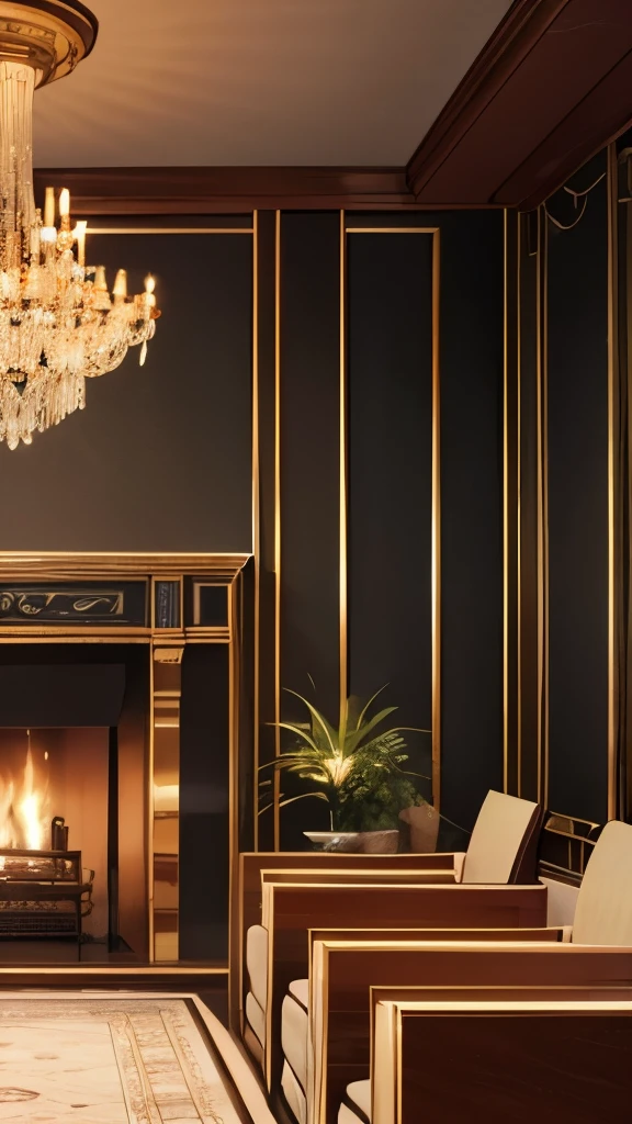 Picture prompt: An art deco living room scene with an old Noritake tea set.
Description: In the heart of the room, a grand art deco fireplace stands majestically, its geometric lines and bold colors reflecting the opulence of the era. The fireplace's hearth is adorned with a beautiful old Noritake tea set, each piece carefully placed and gleaming under the soft, warm light. The set features intricate floral patterns and delicate gold accents, making it the perfect centerpiece for this elegant and timeless space. The room itself is filled with an air of sophistication and comfort, inviting one to sit back and enjoy a peaceful moment with a steaming