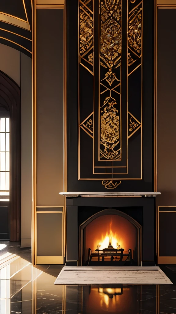 Picture prompt: An art deco living room scene with an old Noritake tea set.
Description: In the heart of the room, a grand art deco fireplace stands majestically, its geometric lines and bold colors reflecting the opulence of the era. The fireplace's hearth is adorned with a beautiful old Noritake tea set, each piece carefully placed and gleaming under the soft, warm light. The set features intricate floral patterns and delicate gold accents, making it the perfect centerpiece for this elegant and timeless space. The room itself is filled with an air of sophistication and comfort, inviting one to sit back and enjoy a peaceful moment with a steaming