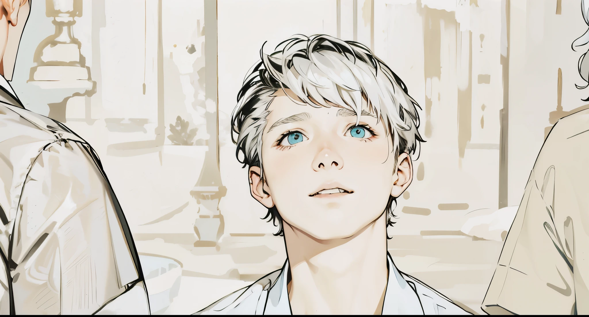 white hair 14 year old boy is surprised