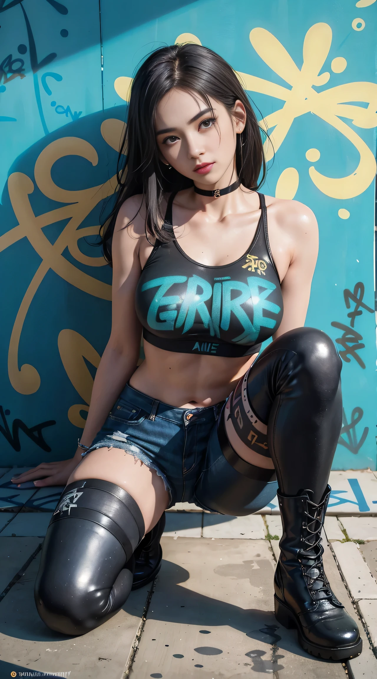 ((girls rock! Magazine Cover:1.4)), (Realistic, Photorealsitic:1.37),(masutepiece), (超A high resolution:1.2),(Best Quality:1.4), (makeup:1.3), (close-up), (big breasts:1.5), BREAK rock style, wear a rig band_logo printed_T-shirt, Fishnet stockings, platform shoes, torn little shorts, Tank top, Combat boots, bandana, layered clothes, leather jackets, headphones, brick and concrete wall, 
(Woman playing bass live:1.3)、(Brunette hair:1.3)、(Long Straight hair:1.7)、Intricate 4-string bass:1.2、Anatomically correct fingers、fender　precision base、Only one base、Cat's ears、