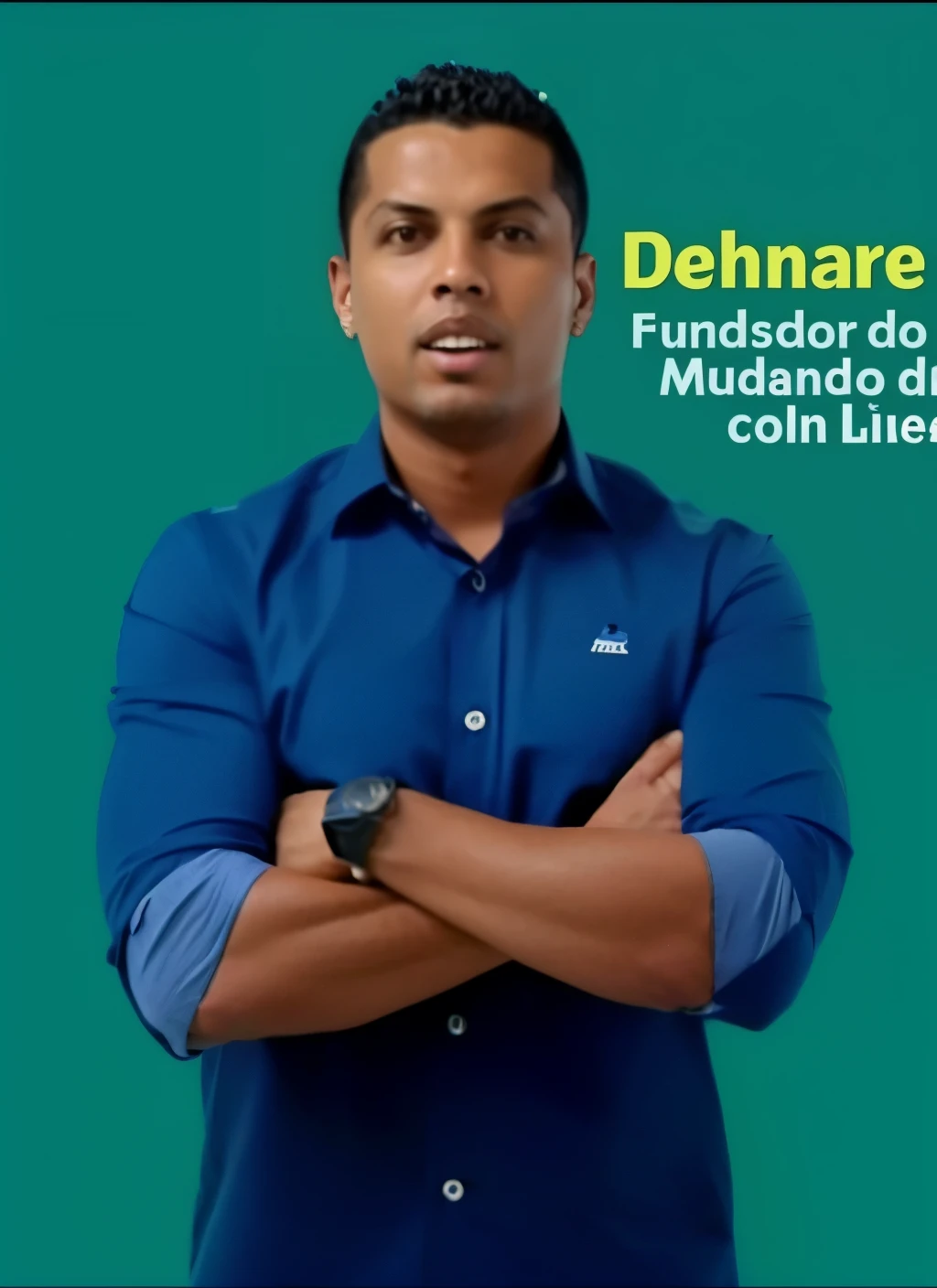 a man in a blue shirt standing with his arms crossed, daniel mirante, delunay, ronaldo luis nazario da lima, by Felipe Seade, ronaldo luis nazario de lima, bolsonaro, by Willian Murai, by Amelia Peláez, deviantar, by Fernando Gerassi, by Luis Miranda, by João Artur da Silva