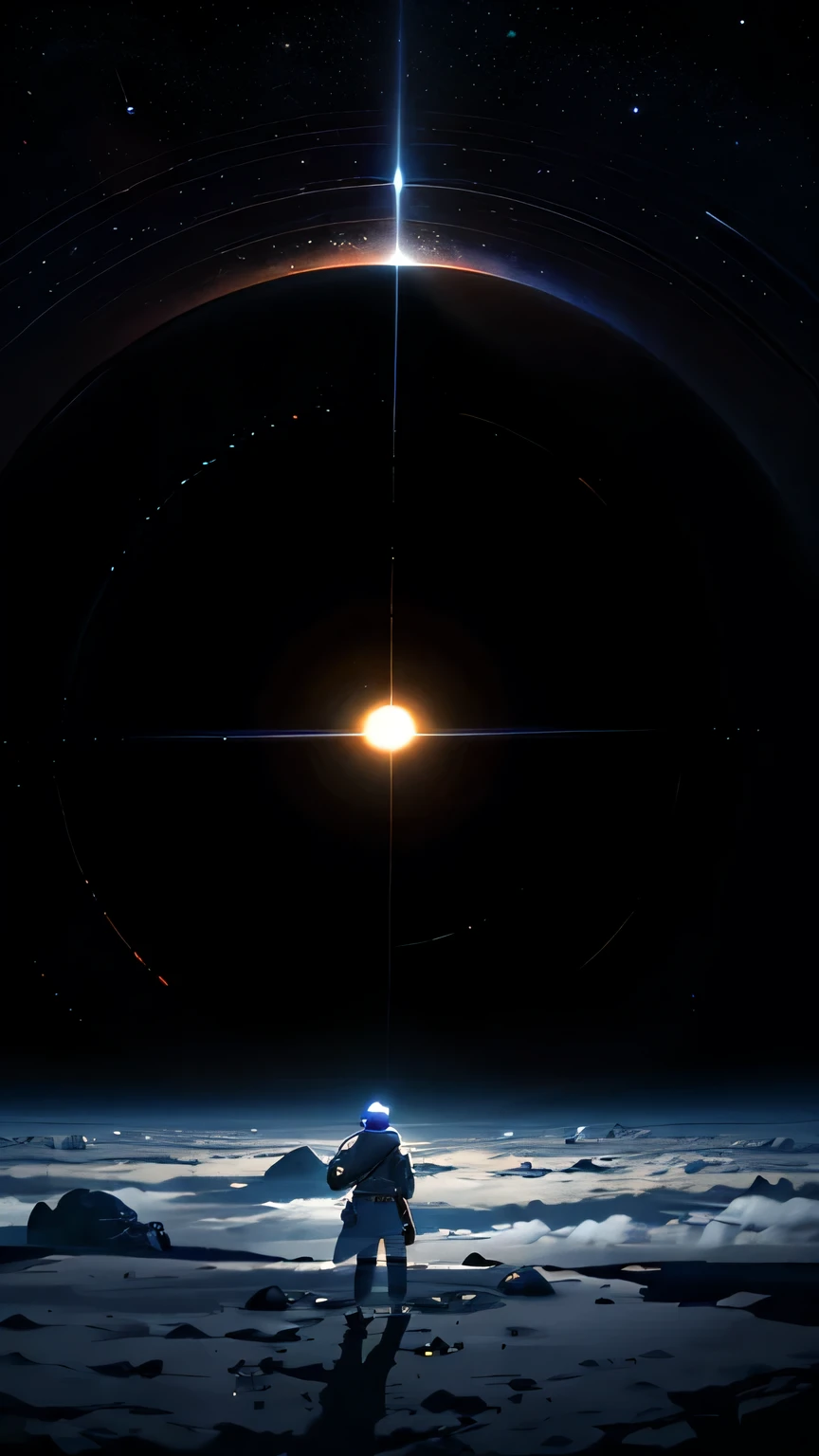 highres,ultra-detailed,realistic,space stage,planetary solar system,cosmic landscape,vivid colors,star-filled sky,moonlit planet surface,astronaut exploring,alien landscapes,interstellar travel,spaceship docking,astral phenomenon,nebula clouds,celestial bodies,aurora borealis,deep space exploration,mysterious atmosphere,galaxy cluster,stellar constellations,gas giants,ringed planet,hyperspace tunnel,asteroid belt,comet tail,trailing stars,spectacular celestial event,infinite universe,distant galaxies,luminous stars,cosmic dust,cosmic rays,ephemeral space-time,fascinating planetary orbits,extraterrestrial life discovery,unexplored frontiers of the universe,cosmic mysteries,cosmic perspective.