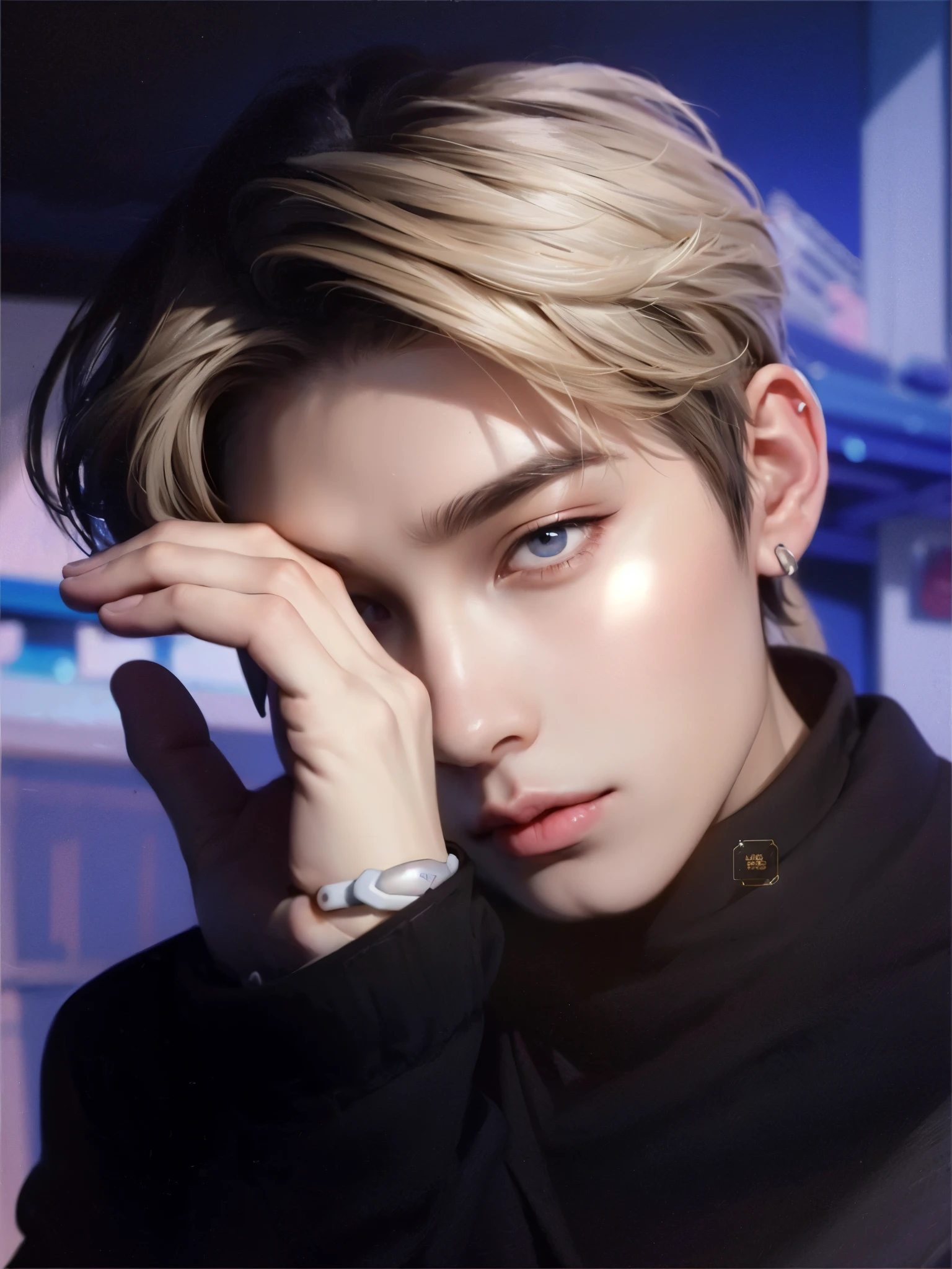 a close-up of a person with a bracelet on their wrist, cai xukun, inspirado en Yanjun Cheng, inspirado en jeonseok lee, Jinyoung Shin, yanjun chengt, inspirado en Bian Shoumin, kpop idol portrait, Realista. cheng yi, por Yang J., pintar ulzzang, Jung Jaehyun, Jinyoung Shin aesthetic, Kim Sunoo anime key images by enhypen, kpop idol  kpop idol boy face
