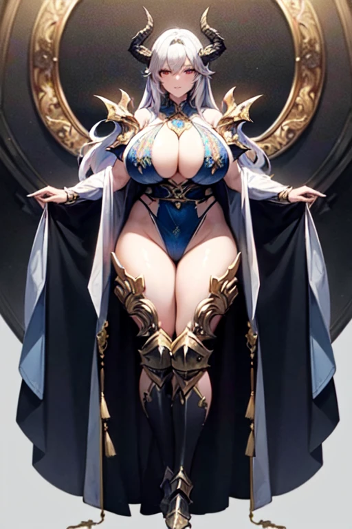 A woman with dragon horns is covered in dragon scale armor, dragon horn is extremely luxurious, dragon tail, beautiful dragon scale armor, armor openwork, complex armor, beautiful armor, fantasy armor, intricate details armor, long and elegant tail behind, stunning details, imperial armor, ethereal, goddess, Japanese goddess, full body photo close-up, (transparent areola), chubby, huge breasts, oily body, fleshy body, plump body, perfect masterpiece, highest image quality, perfect picture quality, 8K, full body lens, ( Front portrait: 1.1), delicate face, glowing eyes, very fine style, perfect masterpiece, highest image quality, perfect picture quality, 8K,