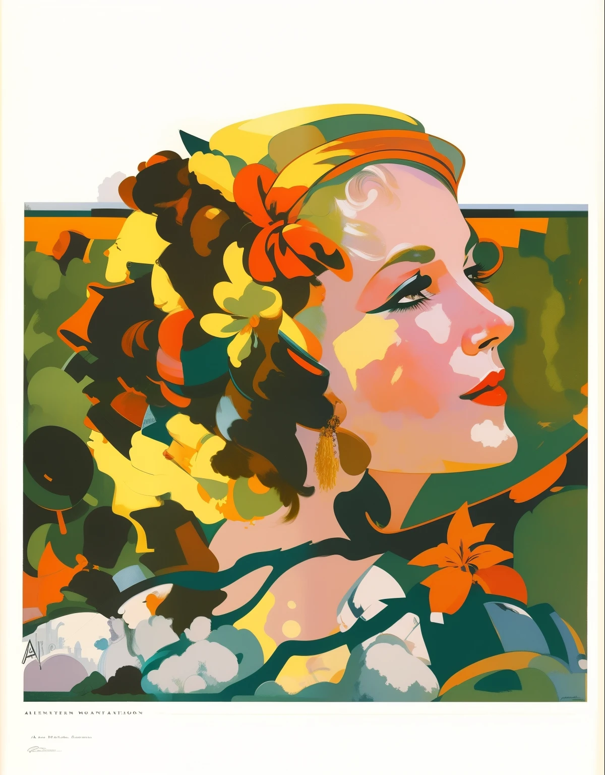 a painting of a woman with a hat on her head, by Pruett Carter, by Robert Peak, by Andrew Robinson, vintage magazine illustration, by Pamela Ascherson, color illustration, by Aloysius O'Kelly, full color illustration, inspired by Maxfield Parrish, by Austin Briggs, part leyendecker style, by Harry Shoulberg