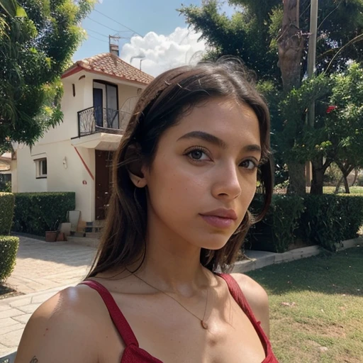 Modelo latina de Instagram, between 25 to 30 years, buen cuerpo, con un overol rojo tipo la serie la casa de papel, foto realista tomada con un iphone