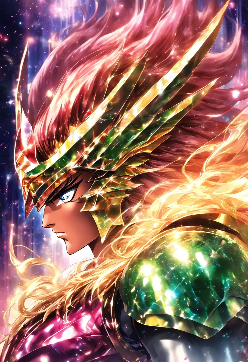 Saint Seiya, chevalier Andromède, Armure rose, rosée, galaxie de Andromède, Chaînes en métal, nébulaires, armure rose, cheveux vert, Centrage parfait, Porter armure de Andromède, La position debout, Beauté abstraite, centré, En regardant la caméra, Face à la caméra, proche de la perfection, dynamique, très détaillé, lisse, Netteté, 8K, résolution haute définition, illustration, illustrations de Carne Griffiths et Wadim Kashin, fond blanc