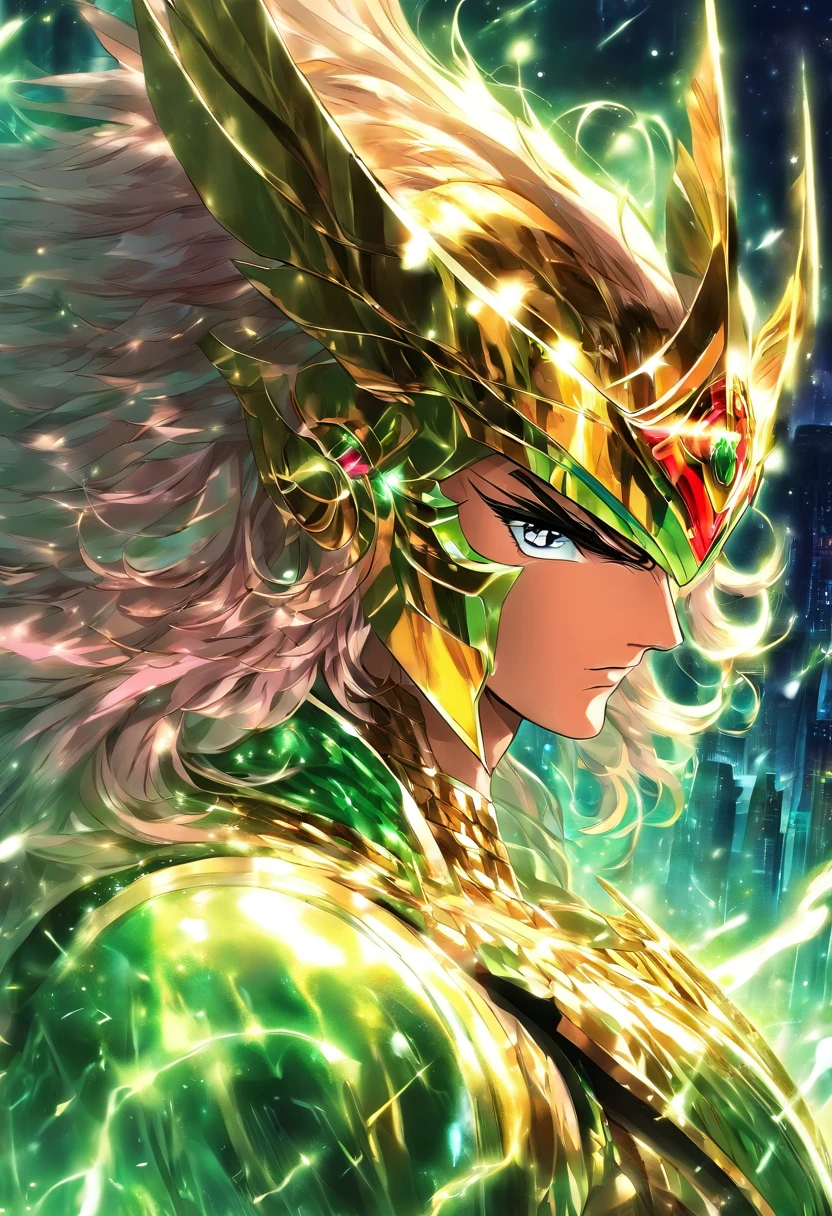 Saint Seiya, chevalier Andromède, Armure rose, rosée, galaxie de Andromède, Chaînes en métal, nébulaires, armure rose, cheveux vert, Centrage parfait, Porter armure de Andromède, La position debout, Beauté abstraite, centré, En regardant la caméra, Face à la caméra, proche de la perfection, dynamique, très détaillé, lisse, Netteté, 8K, résolution haute définition, illustration, illustrations de Carne Griffiths et Wadim Kashin, fond blanc