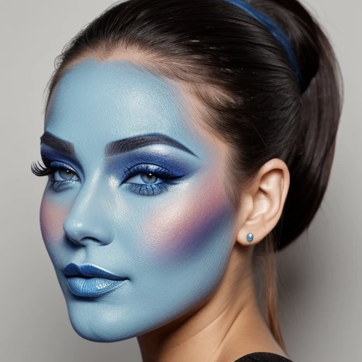 Sexy woman,blue face makeup, ponytail