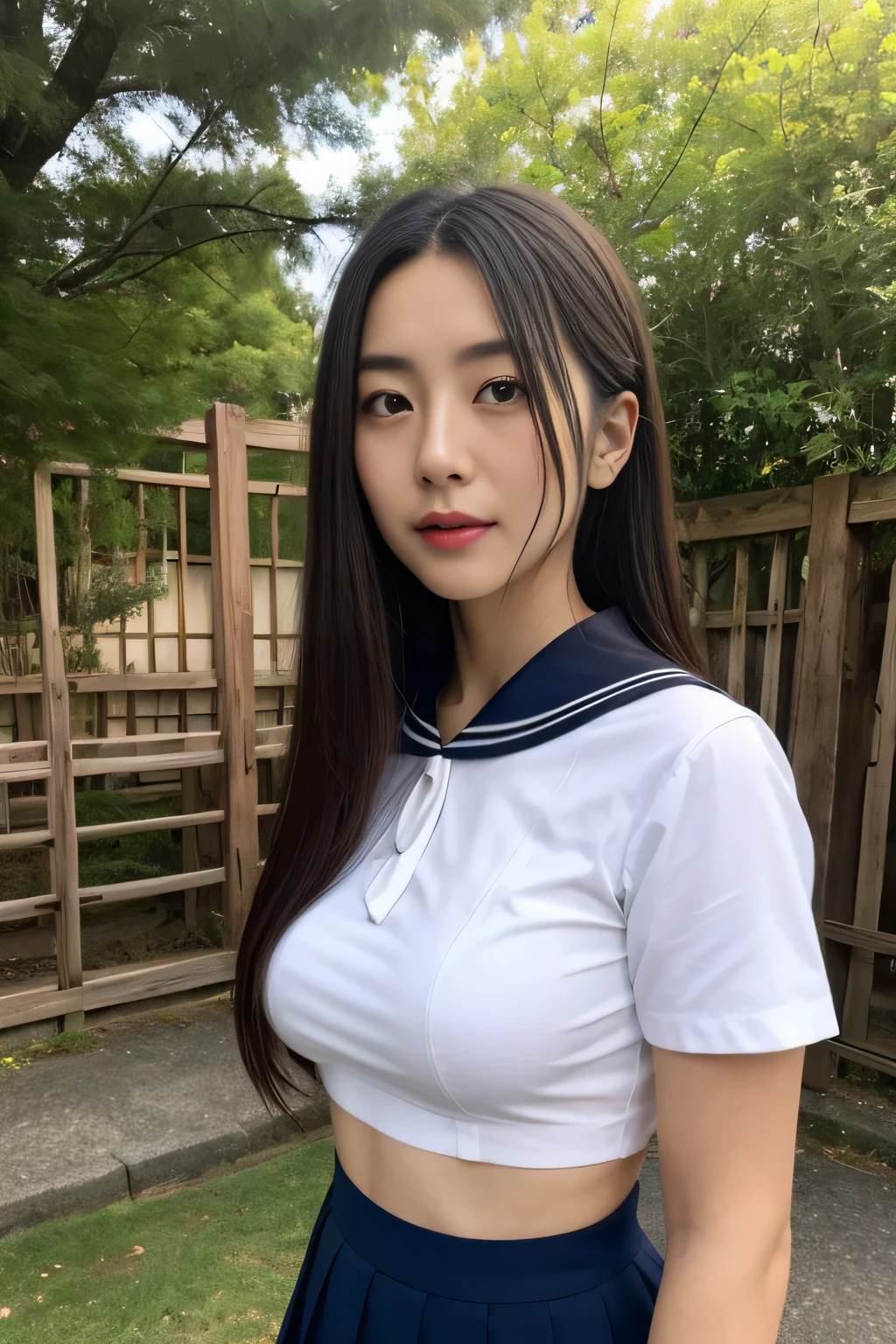 (highest quality,masterpiece:1.3,ultra high resolution,)ultra-realistic capture,very detailed,High resolution 16K natural skin texture、,The pores are、、、、、、、Must be detailed enough to be easily identified。 Skin should look even-toned and healthy。 Use natural light and color, uniform、navy blue mini skirt、white blouse、Undressing、clothes are wet、3 girls,Japanese,18-year-old,cute,black haired,ponytail,big breasts,smile, (realistic hair: 1.2) (wet skin: 1.2), Face forward and spread your legs、squat、Low - Angle,big breasts,sweaty, drenched, soaked, exposing nipples、Licking a man&#39;s genitals