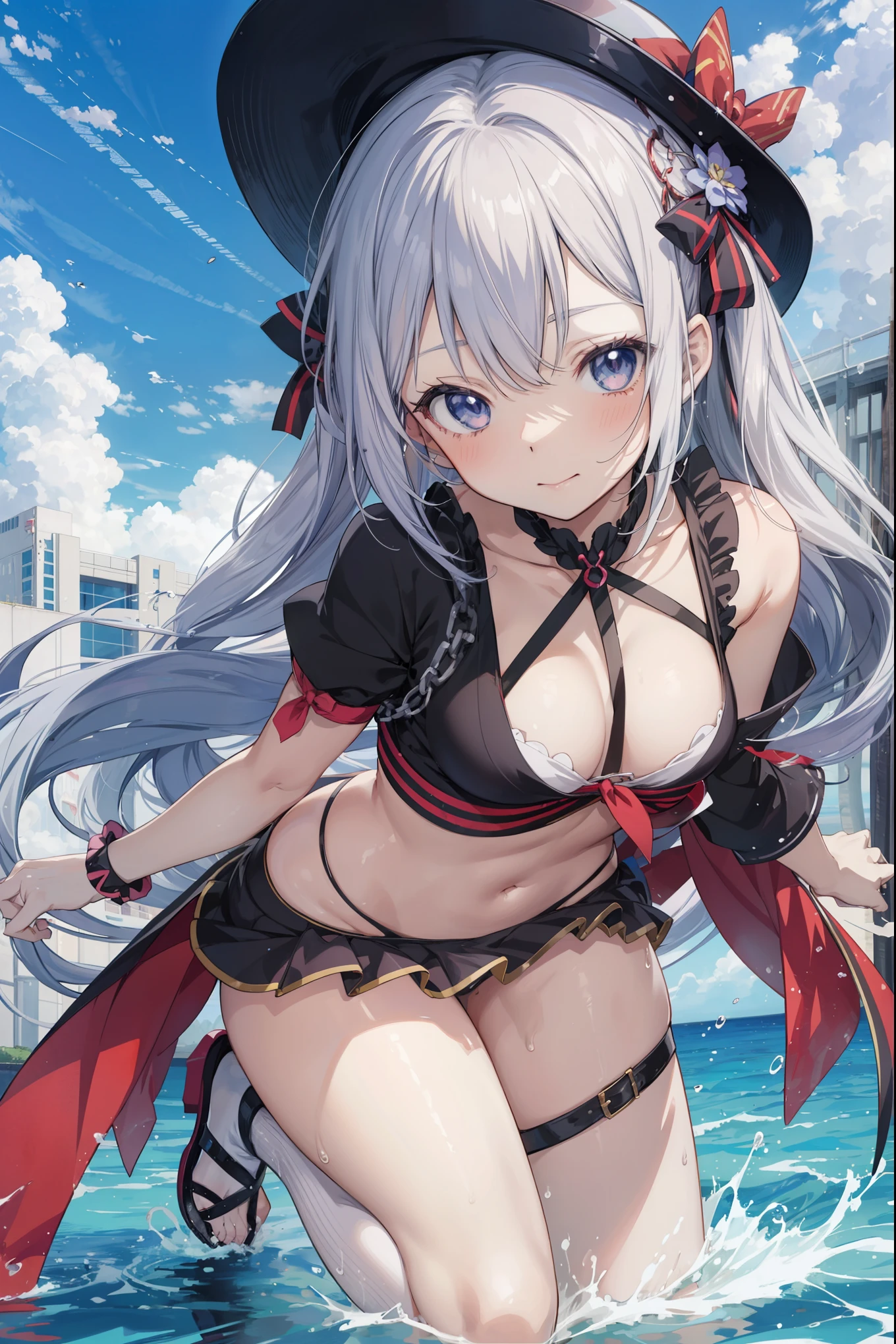 青いトップでベッドに座っている長いブロンドの髪のanime girl, Seductive anime girl, 魅力的なanime girl, anime girl, 美しいanime girl, かわいいanime girl, かわいいanime girl, anime girls, 若いanime girl, surreal , splash art anime , anime best girl, surreal , anime girl, naughty anime style
