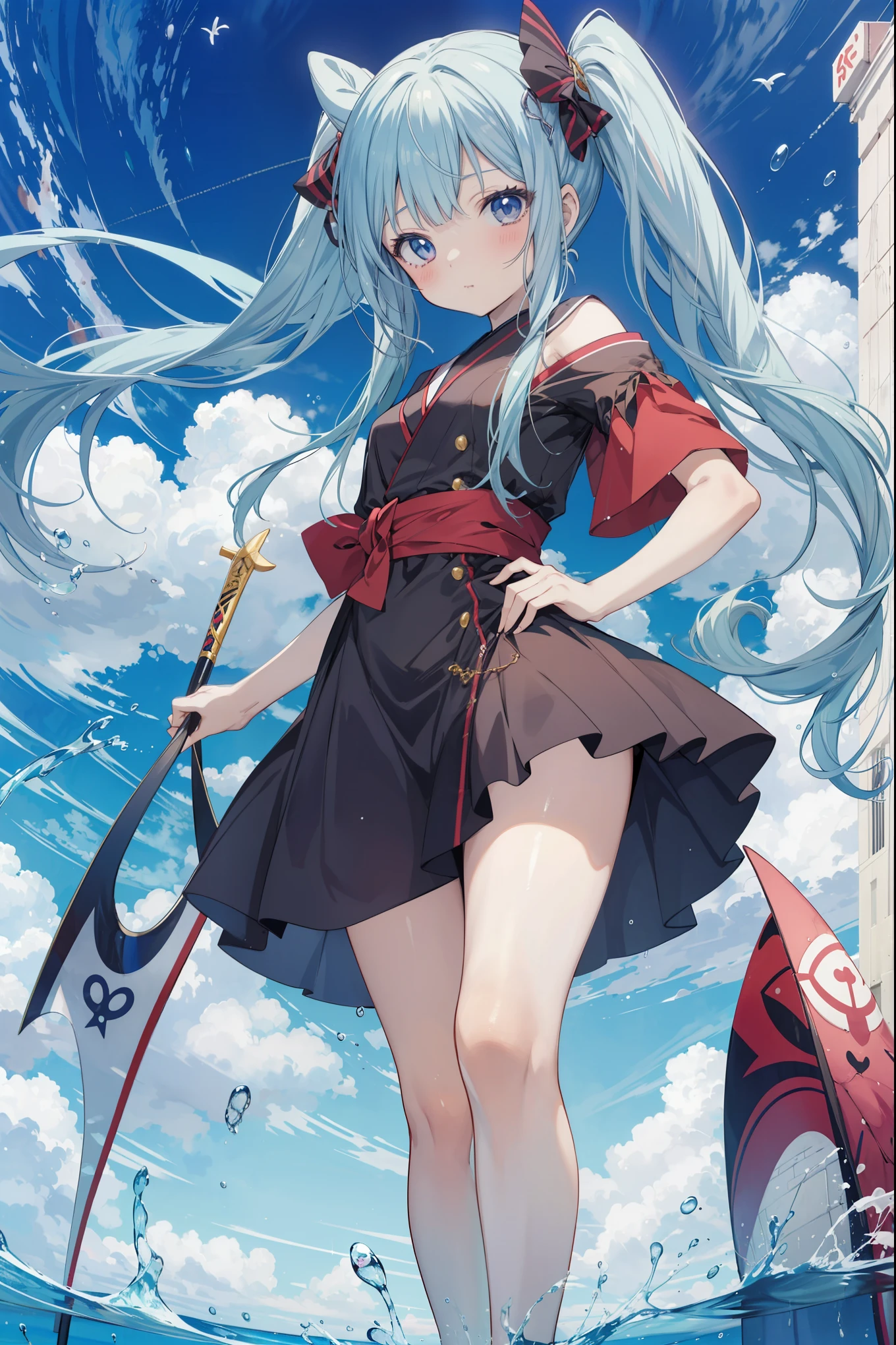 青いトップでベッドに座っている長いブロンドの髪のanime girl, Seductive anime girl, 魅力的なanime girl, anime girl, 美しいanime girl, かわいいanime girl, かわいいanime girl, anime girls, 若いanime girl, surreal , splash art anime , anime best girl, surreal , anime girl, naughty anime style