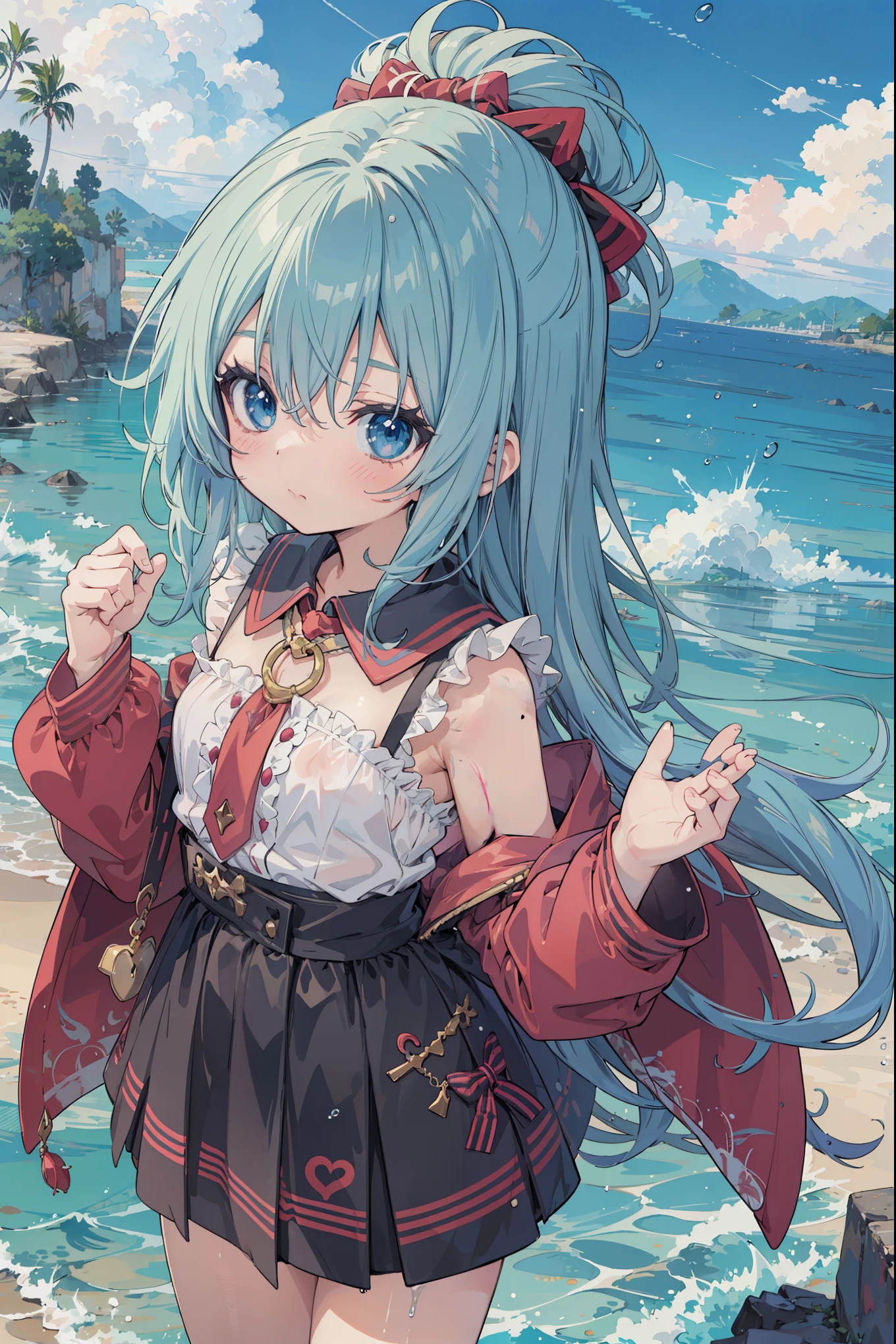 青いトップでベッドに座っている長いブロンドの髪のanime girl, Seductive anime girl, 魅力的なanime girl, anime girl, 美しいanime girl, かわいいanime girl, かわいいanime girl, anime girls, 若いanime girl, surreal , splash art anime , anime best girl, surreal , anime girl, naughty anime style