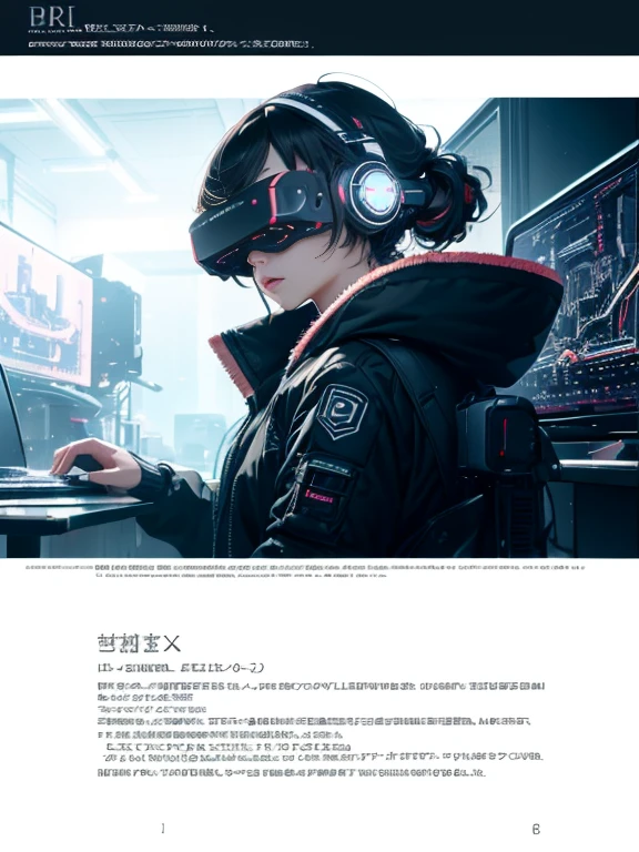 ((highest quality)), ((masterpiece)), (very detailed:1.3), 3D, beautiful (cyber punk:1.3) Female Hacker, mohican hairstyle, Back to Viewer, dark hair, operating computer terminals, (head mounted display):1.5, computer server, LCD Screen, fiber optic cable, company logo, HDR (high dynamic range), ray tracing, NVIDIA RTX, super resolution, unreal 5, Scattered beneath the surface, PBR texture, Post-processing, anisotropic filtering, Depth of bounds written, maximum sharpness and sharpness, multilayer texture, Albedo map and highlight map, surface shading, Accurate simulation of light-matter interactions, perfect ratio, octane rendering, duotone lighting, Low ISO, White balance, Rule of thirds, wide aperture, 8K students, efficient subpixel, subpixel convolution, luminescent particles, dynamic pose