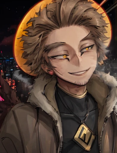 hawk,bottle of wine,drunk man,night scene,street light,blurred background,detailed feathers,expressive eyes,loose clothing,tilted hat,mischievous smile,anime style,rich colors,vibrant atmosphere,strong lighting,urban setting,late night,shadowy figures,neon signs,smoke,lively city,bokeh lights,energetic strokes,brushstrokes,emotional intensity,playful composition,street art influences,realistic portrayal,contrast between light and dark,1 drunk man holding a bottle of wine,2 hawks flying in the night sky,expressive body language,mysterious atmosphere