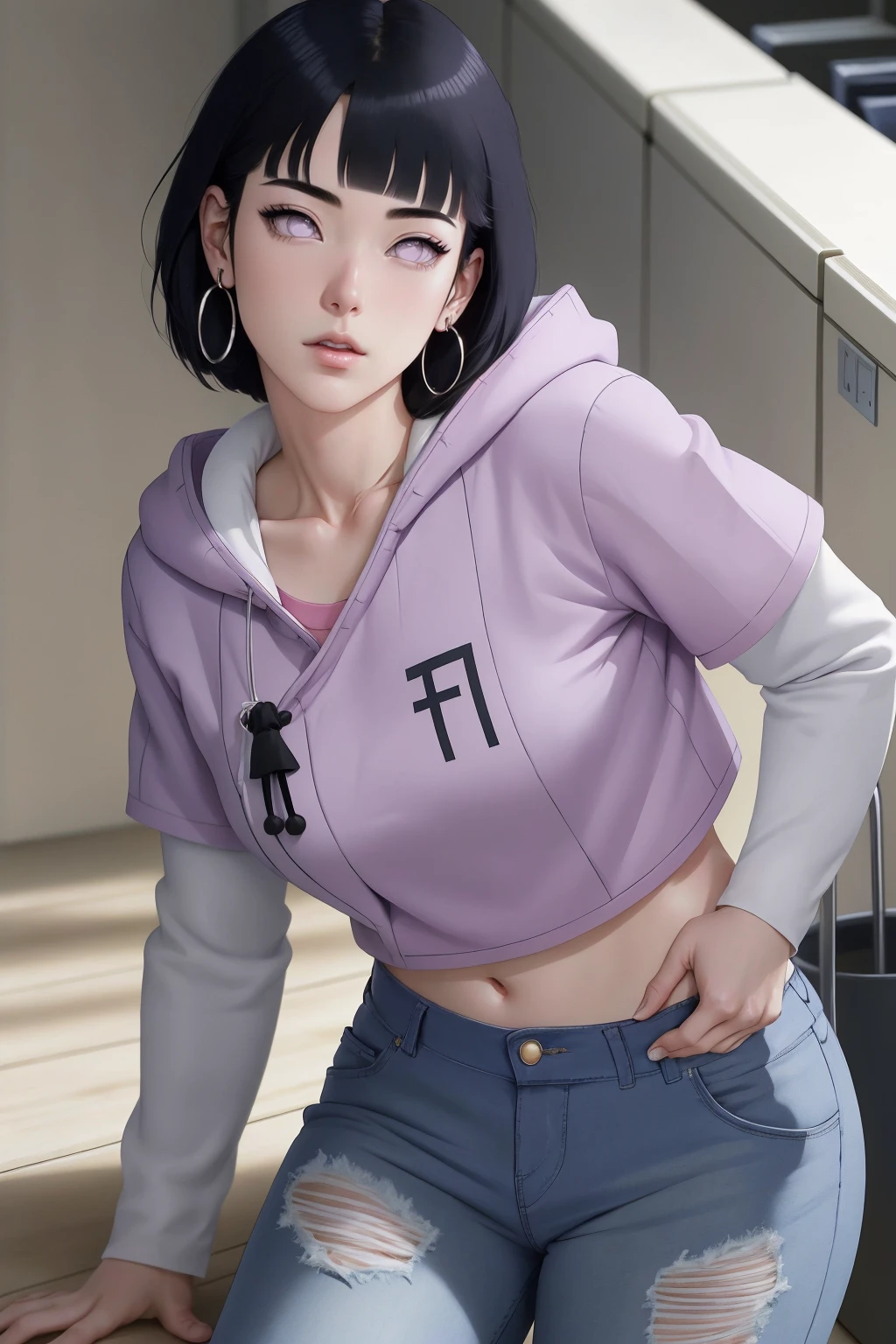 A short girl and black guy, girl wearing a oversized plain pink T-shirt seduces viewer while looking at viewer in the washroom, view from bellow, healthy thighs,
loli, , (evil smile:1.2), off-shoulder, long sleeve, tan skin, Saucy, blush,
The guy puts his hand on the girl's shoulder,
absurd-resolution, ultra-detailed, best quality, cute illustration,