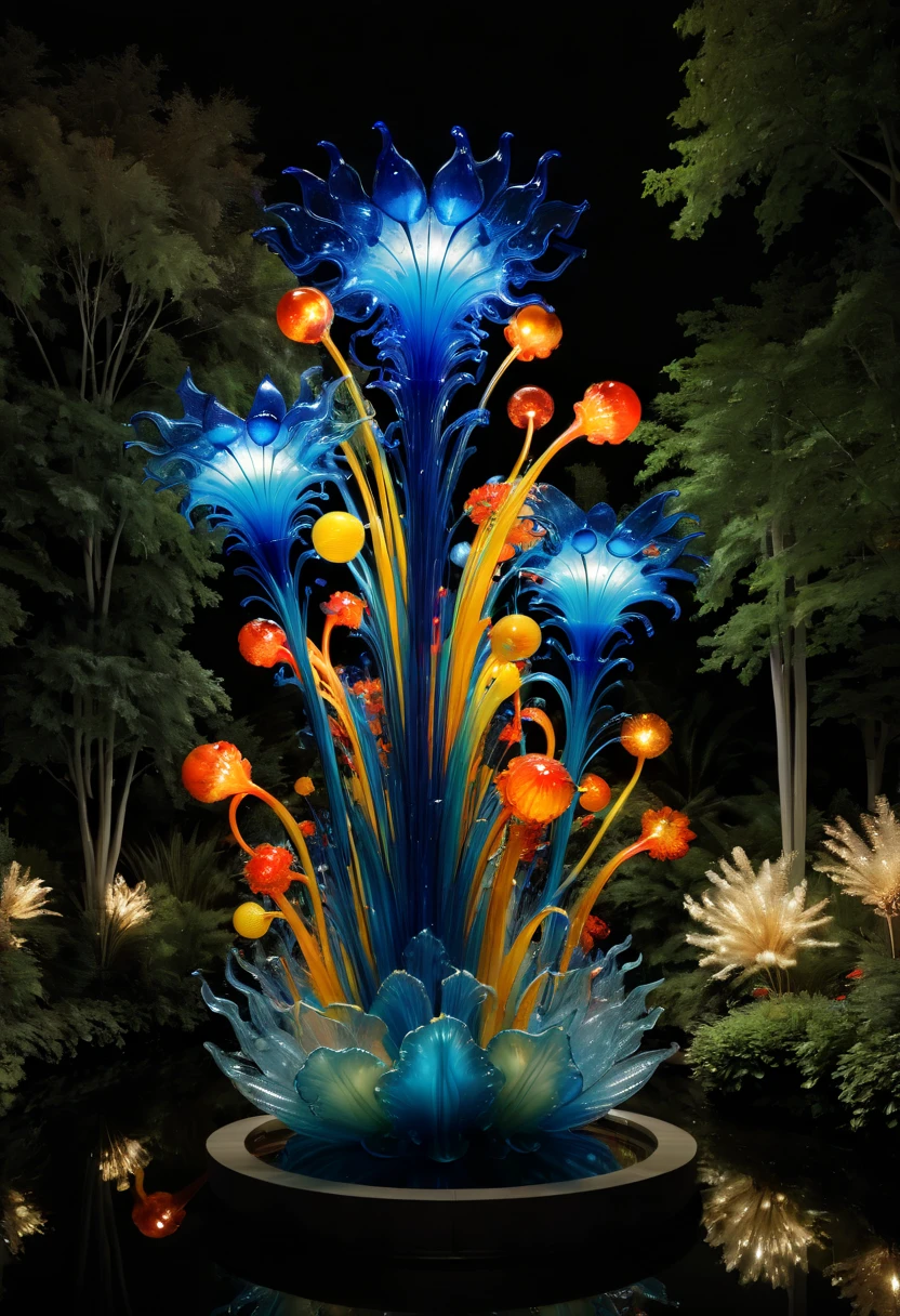 Art Deco design, night, by Dale Chihuly, best quality, masterpiece, 8k
