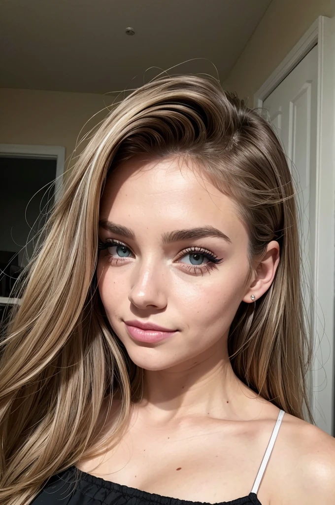 pussy, Belle fille, Marron_eyeeautiful mince adolescente de 18 ans, cheveux color [Brown highlights cheveux], [Pixie undercut] cheveux)), boucles d’oreilles, lèvres, Réaliste, taille étroite, charmant, pink lèvrestick, maquillage coloré, Cils longs, boucles d’oreilles, porter de l’eye-liner, peau claire, (mignon), (face détaillée), Yeux détaillés, Iris détaillé, en nuisette de nuit, pyjama,  {De la tête aux pieds, montrant tout ton corps:1.7}, un sourire