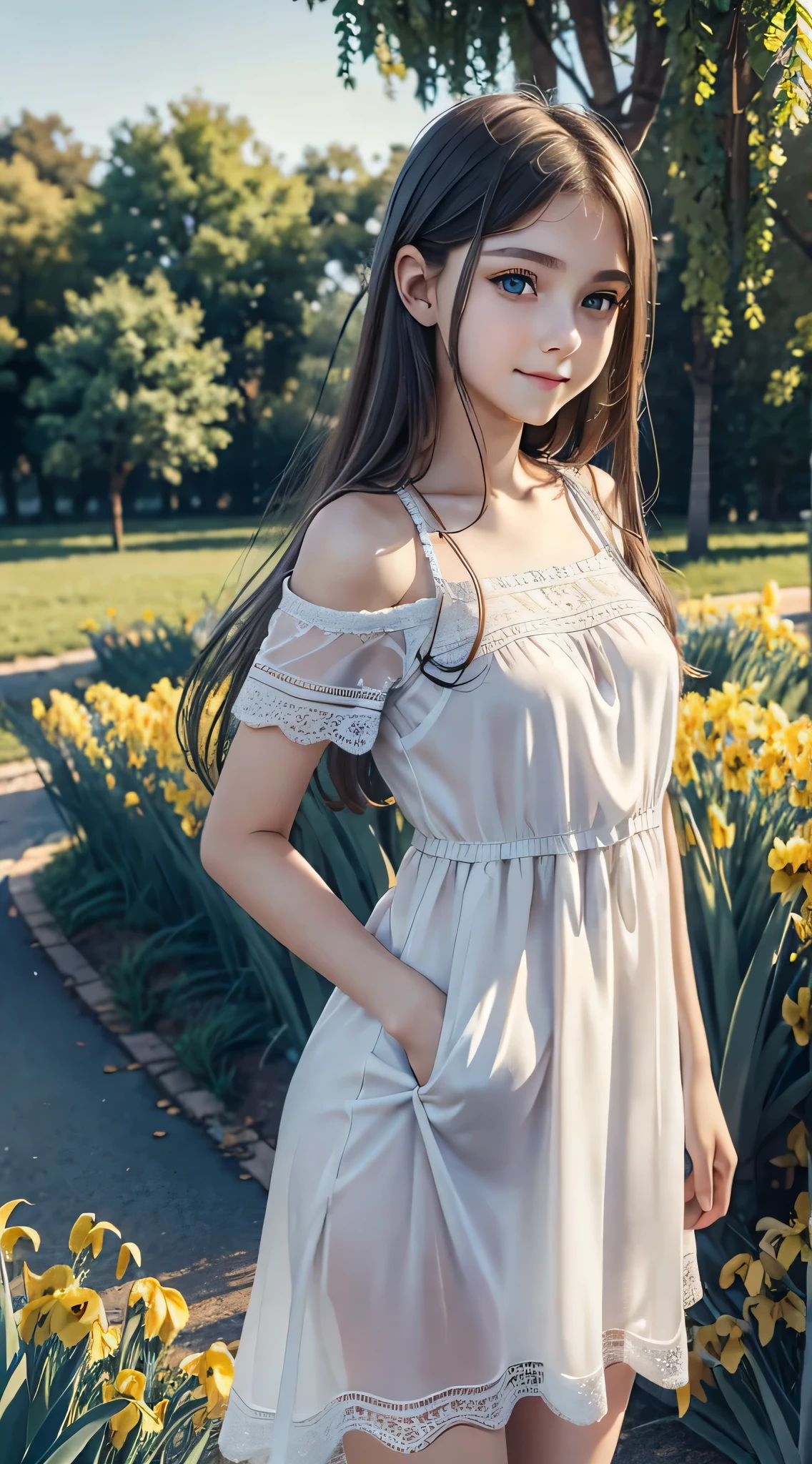 masterpiece, Best Quality,  RAW Photos,  Pastel Pink Garden, ( the wind is blowing ), ( female *********************,  BEAUTIFUL GIRLS, smug face:1.5, *********:1.5), (delicate beauty, delicate), (White shirt dress),  semi-long, (No bangs), (Hair blowing in the wind:1.4), (Beautiful breasts),  white skin, (pure), light makeup,  looking at the camera, Gross々cheek, (cheekの上の光), Pastel Flowers々, Natural Light,  BEAUTIFUL GIRLS, (pure), The right build, ( Tight Waist ), ( slender body line), (Small and slender figure), (Detailed hands:1.3, Perfectly right move), ( detailed eyes and faces that resist tentacles:1.2, Professional photography), ((Cute dynamic pose))