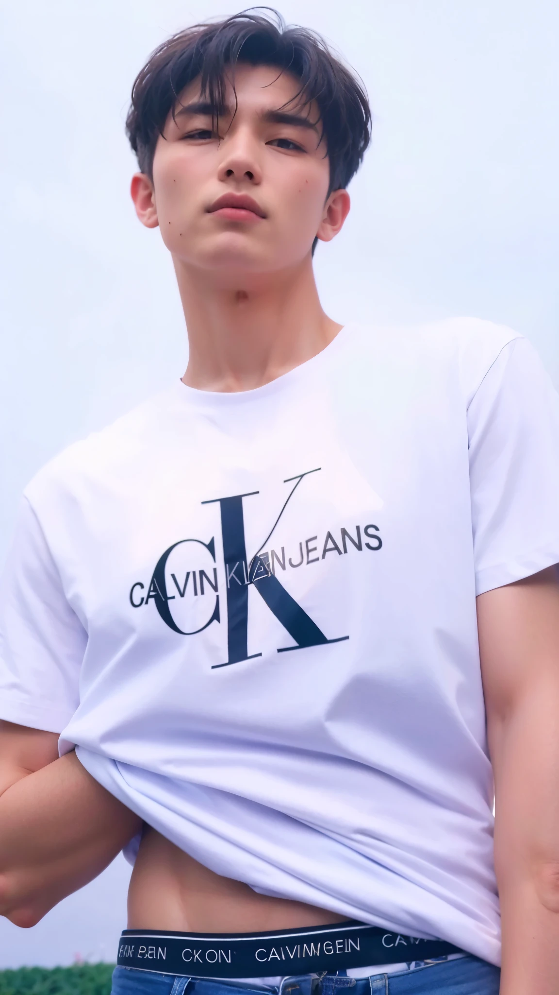 um close de uma pessoa vestindo uma camisa branca e jeans, Calvin Klein photography, cai xukun, Calvin Klein photograph, Calvin Klein, camiseta, camiseta, Oficial product image, sakimichan, em camiseta, vestido com uma camiseta branca, Oficial product photo, 🎀 🗡 🍓 🧚, Oficial, ❤🔥🍄🌪