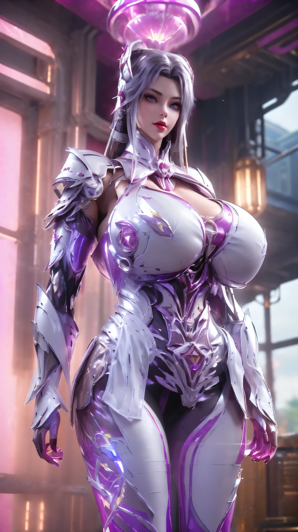 (HYPER-REALISTIC:1.5), AI GIRL GRNERATOR (BEAUTY WHITE HAIR, PHOENIX GOLD HELM:1.1), ((HUGE FAKE BREASTS:1.5)), ((CLEAVAGE:1.5)), (MUSCLE ABS:1.3), ((MAGENTA SHINY FUTURISTIC MECHA ARMORED CROP TOP, BLACK MECHA SKINTIGHT LEGGINGS:1.5)), ((VOLUPTUOUS BODY SHAPE, WET SWEATY BREASTS:1.1)), (LOOKING AT VIEWER:1.5), (female focus:0.8), (HALLROOM OF FUTURISTIC SPACE STATION:1), (BRIGHT LIGHT WHITE_ROOM:1.3), HYPER TEXTURE, (4X MSAA), ((UNREAL ENGINE 5 RENDER)), PHYSICALLY-BASED RENDERING, ULTRA HIGHT DEFINITION, 16K, 1080P.
