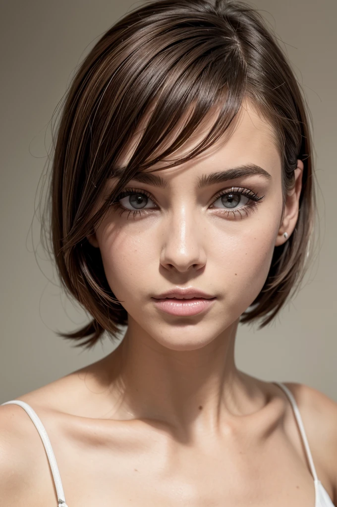 Belle fille, Marron_eyeeautiful mince adolescente de 18 ans, cheveux color [Brown highlights cheveux], [Pixie undercut] cheveux)), boucles d’oreilles, lèvres, Réaliste, taille étroite, charmant, pink lèvrestick, maquillage coloré, Cils longs, boucles d’oreilles, porter de l’eye-liner, peau claire, (mignon), (face détaillée), Yeux détaillés, Iris détaillé, corp magnifique, corps athlétique, abdominaux prononcés sur l&#39, pied ,à quatre patte, paris