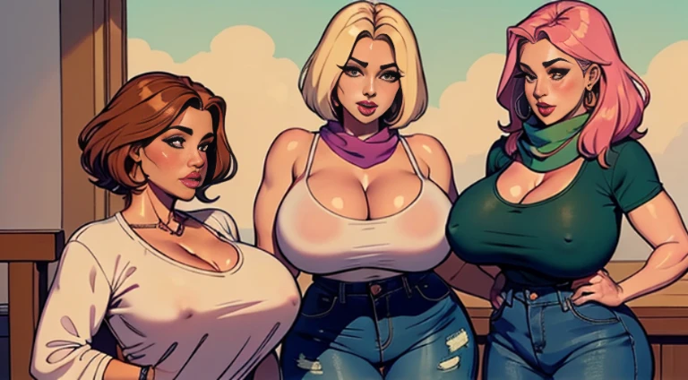 MILFs, 2meninas, seios grandes, seios gigantescos, Seios enormes, Mature female, seios pesados, short hair, cabelos prateados, light-skinned female, camisa roxa, camisa grossa, violet scarf, olhos alaranjados, bunda grande, Curvilinear waist, breasts resting on the arms, arms under breasts, bra edges on dress, decote sensual, no parque da cidade, seios cheios, breasts larger than the head, face madura, curvy female, coxas grossas, voluptuous female, Full body high-waisted jeans, thick jeans, ripped pants, luvas delicadas, bra strap appearing, seios macios, os seios pressionam contra o outro, Foco Feminino, Mom's breasts, mommy, mother and daughter, pink bra, Cabelos Coloridos, muitos penteados, sendo um, pantyhose with hanging panties, olhando um para o outro, com a boca beijando um dos peitos