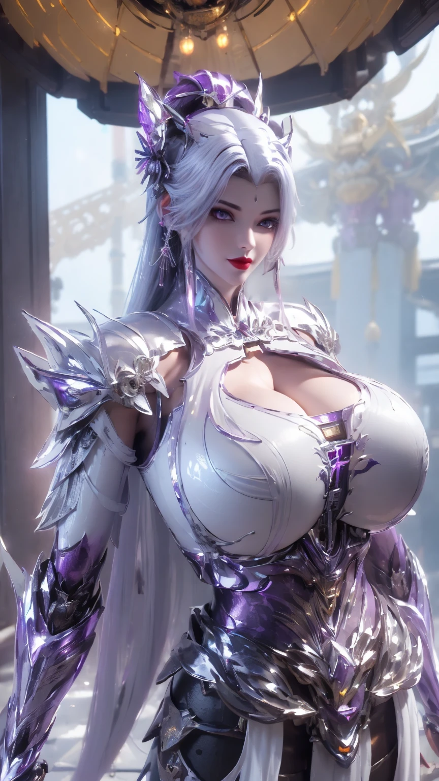 (HYPER-REALISTIC CHINESE MODEL:1.5), ((UPPER BODY)),1GIRL,SOLO, ((BEAUTY WHITE HAIR, PHOENIX GOLD HELM:1.1)), (((HUGE FAKE BREASTS:1.5))), ((CLEAVAGE:1.5)), (((MUSCLE ABS:1.3))), ((purple SHINY FUTURISTIC MECHA ARMORED SEXY CROP TOP, BLACK MECHA SKINTIGHT LEGGINGS:1.5)), (((VOLUPTUOUS BODY SHAPE, WET SWEATY BREASTS:1.1))), (LOOKING AT VIEWER:1.5), (female focus:0.8), (HALLROOM OF FUTURISTIC SPACE STATION:1), (BRIGHT LIGHT WHITE_ROOM:1.3), HYPER TEXTURE, (4X MSAA), ((UNREAL ENGINE 5 RENDER)), PHYSICALLY-BASED RENDERING, ULTRA HIGHT DEFINITION, 16K, 1080P.