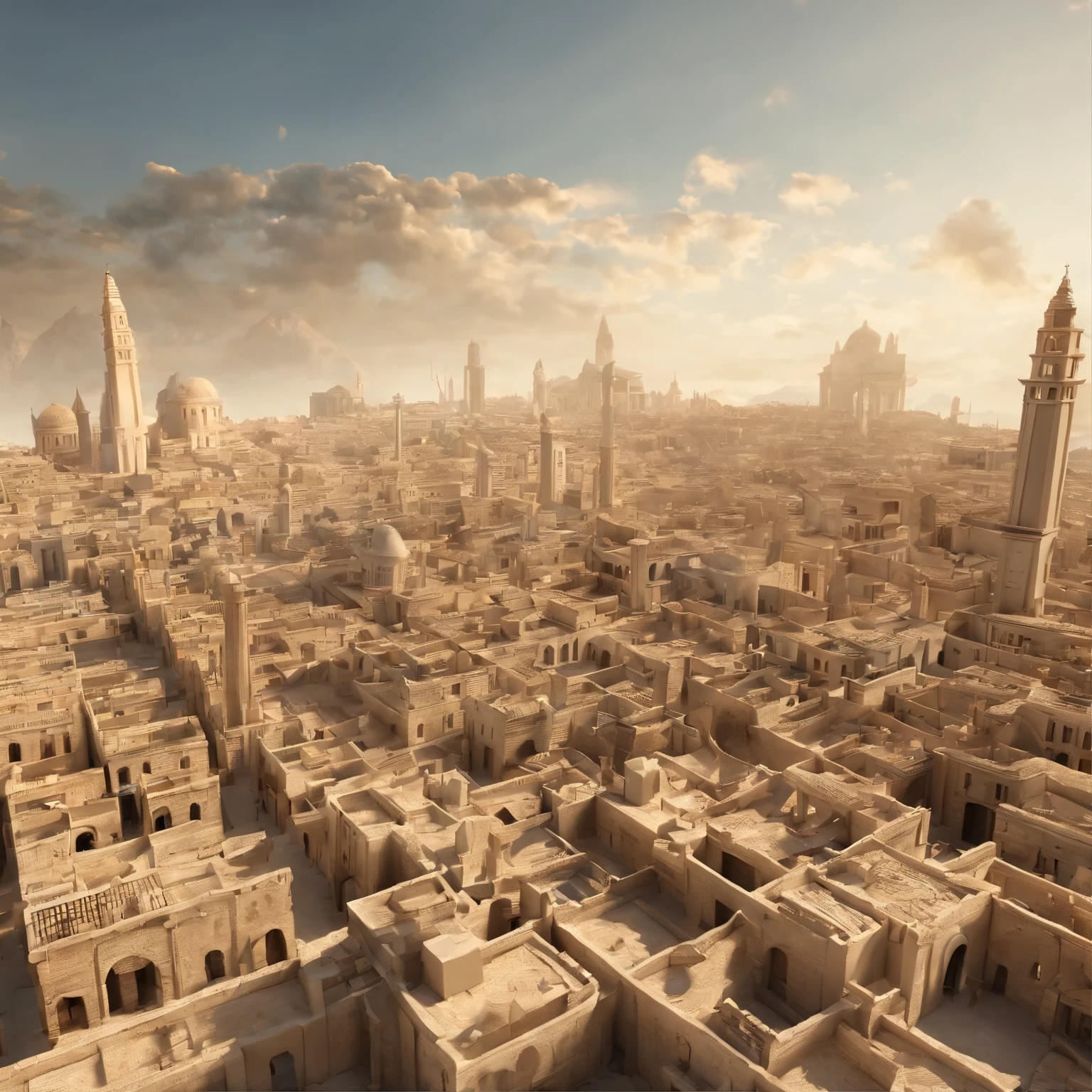 A city from the Old Testament of the Bible, being destroyed, por bolas de fogo que cai do seu