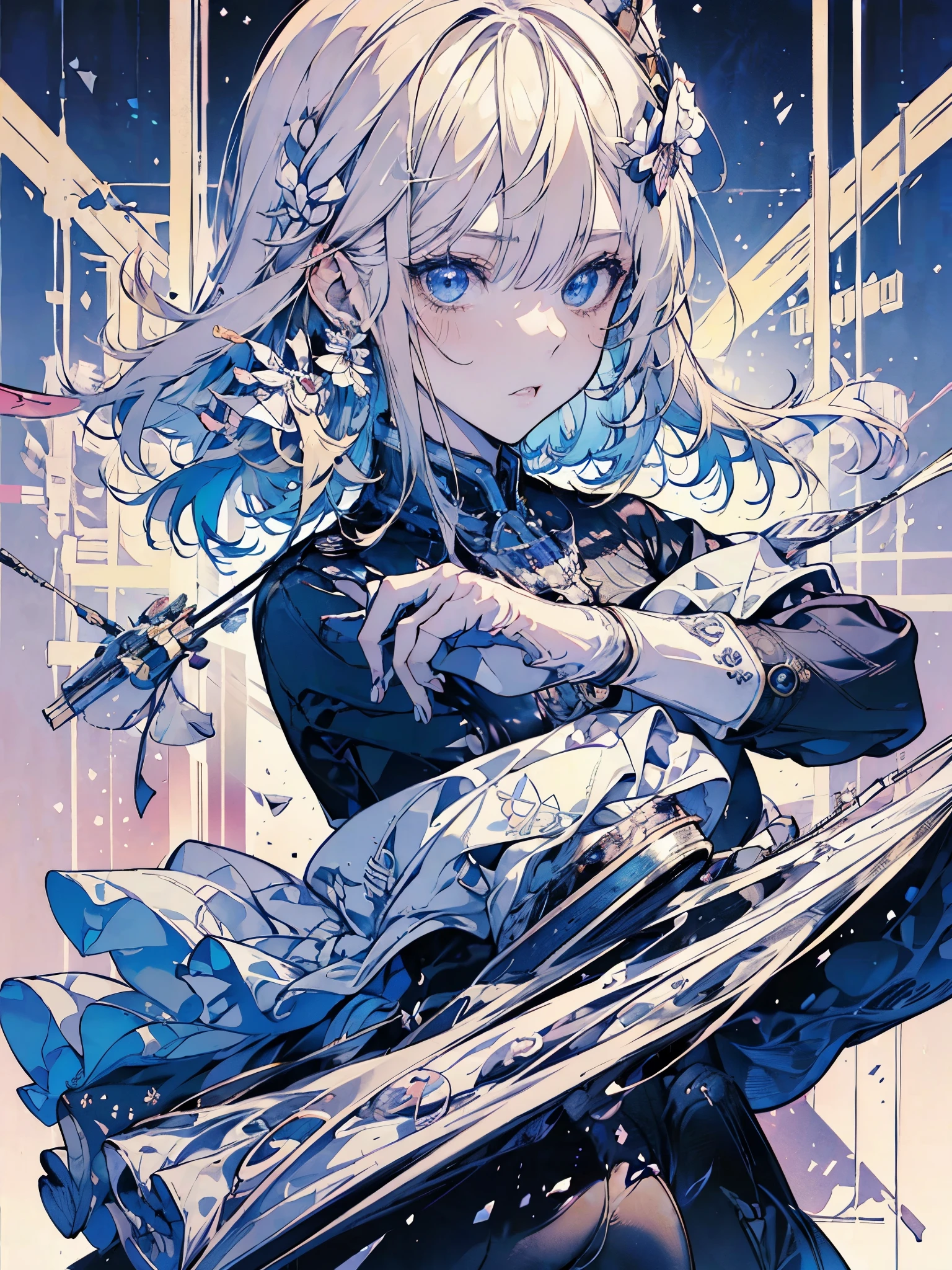 blonde Girl anime, aesthetic body, dark blue eyes, with white clothes with blue details, on a spaceship, with golden necklace, thick ass, big ass, thick body, a garota esta com corpo inteiro na imagem, (((usando uma mascara tecnologica de hannya com presas e chifres)))
