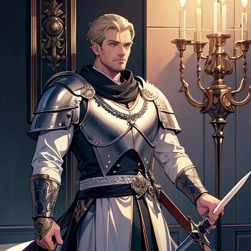 ((best quality)), ((masterpiece)), (detailed),High quality, Ultra detailed, best quality, insanely detailed, beautiful, masterpiece, 30s, male, knight, general,holding great sword, white, muscular, large,