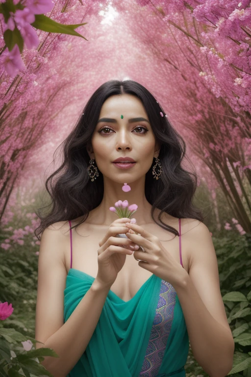 (absurdos, high resolution, ultra detalhado), 1 garota, mulher madura, cabelo loiro ondulado, Cabelo longo, franja romba, olhos verdes, vestido rosa, olhos finamente detalhados e rosto detalhado, papel de parede CG Unit 8K extremamente detalhado, detalhes intrincados, QUEBRAR , kaleidoscopic images, symmetrical patterns, cores vibrantes, geometrical forms, projetos hipnotizantes, optical illusions, dynamic composition QUEBRAR , arte da pantomima, linguagem corporal expressiva, Silent storytelling, gestos evocativos, narrativas visuais, theatrical performances QUEBRAR , flores desabrochando, colorful petals, aromas perfumados, Recompensa da Natureza, jardins vibrantes, peaceful setting