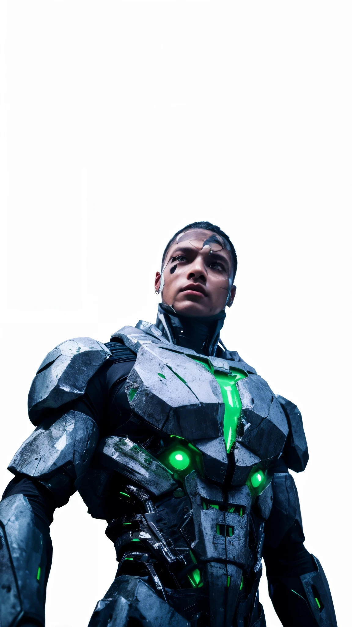 Green glowing cracks in face.ultra quality.clarity.