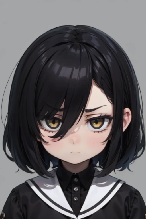 expressionless sad girl black hair yellow eyes